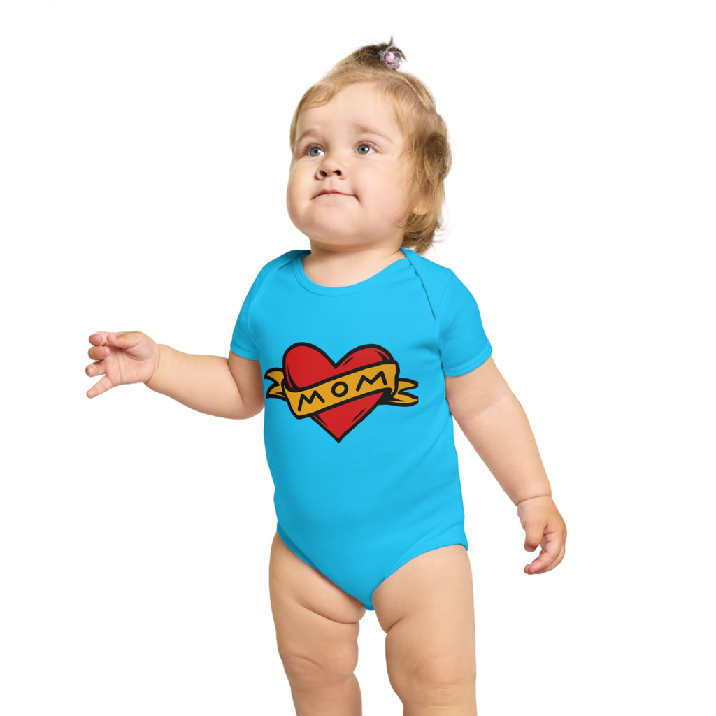 Mom Heart Banner baby bodysuit | tattoo style infant onesie