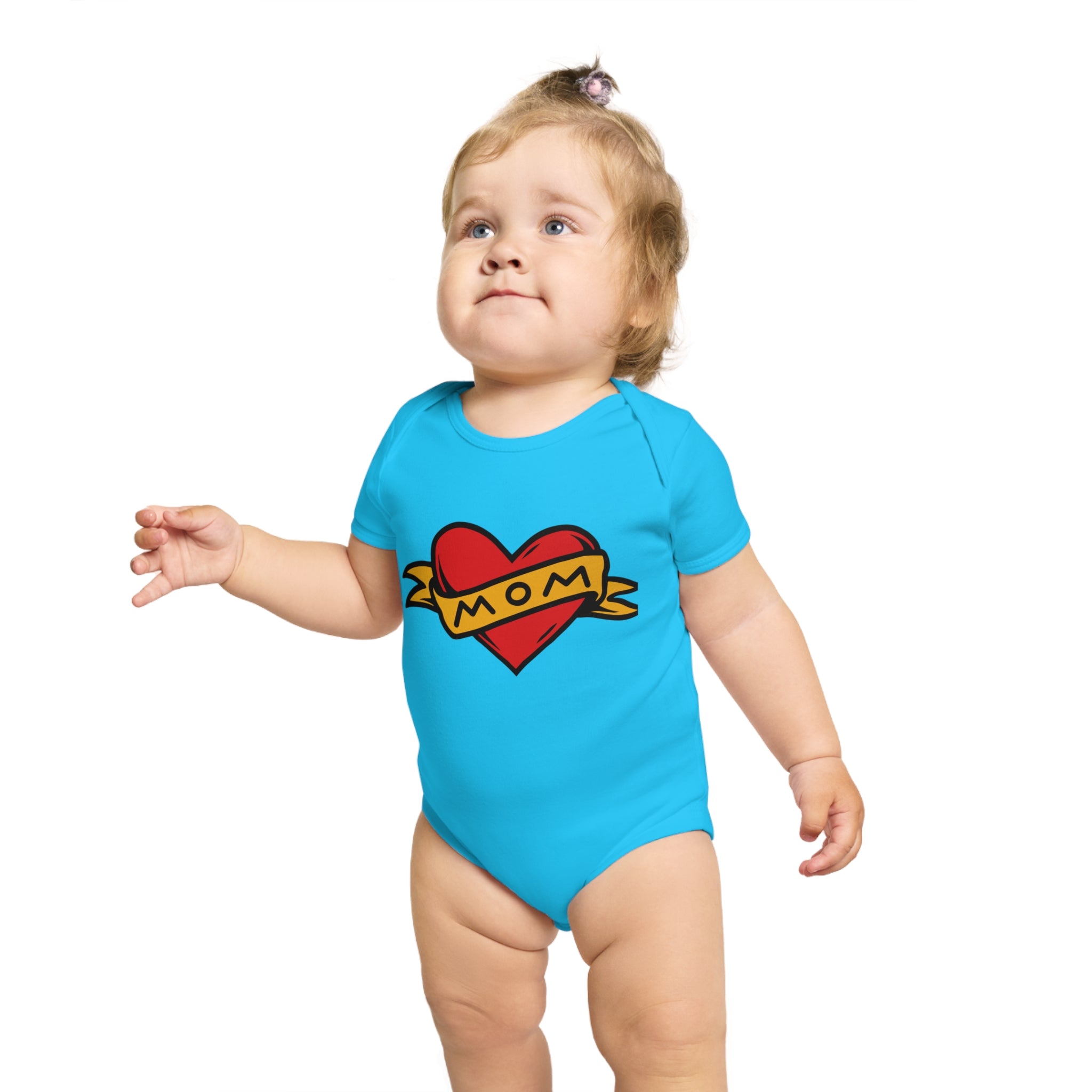 Mom Heart Banner baby bodysuit | tattoo style infant onesie