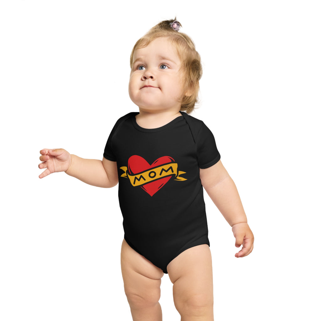Mom Heart Banner baby bodysuit | tattoo style infant onesie