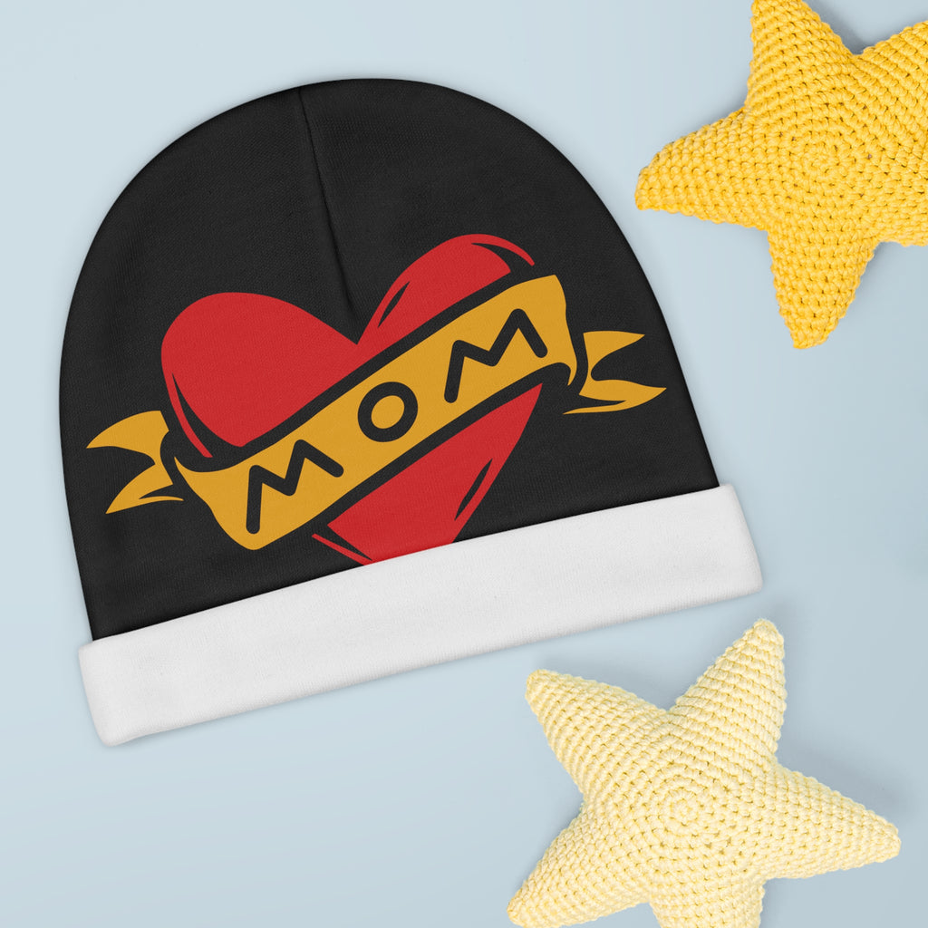 Mom Heart Banner baby beanie | baby hat, tattoo style heart design