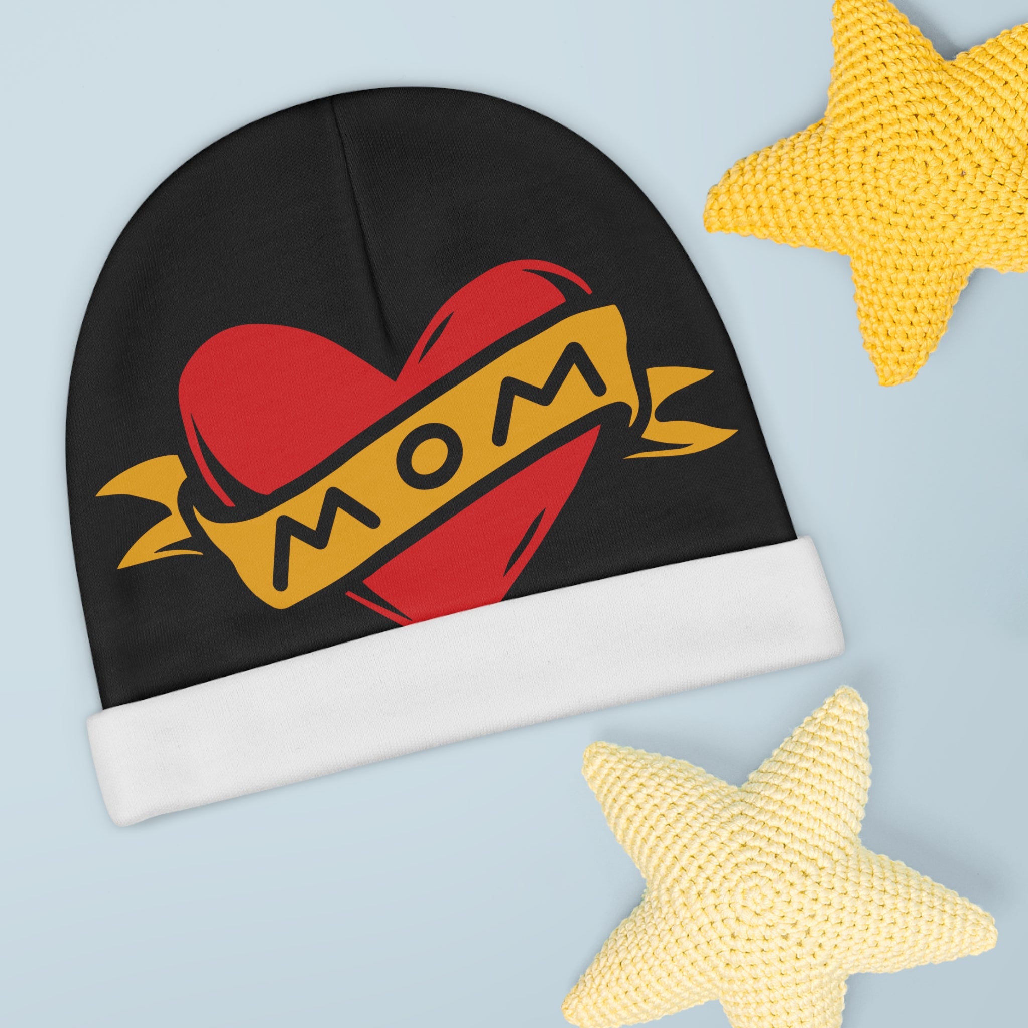 Mom Heart Banner baby beanie | baby hat, tattoo style heart design