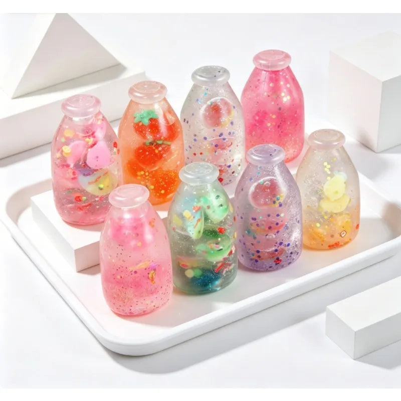 High Quality Maltose Bottle Squishy Stress Relief Flowing Sequins Simulated Candy Bottle Decompression Soft Milk Bottle Squeeze
