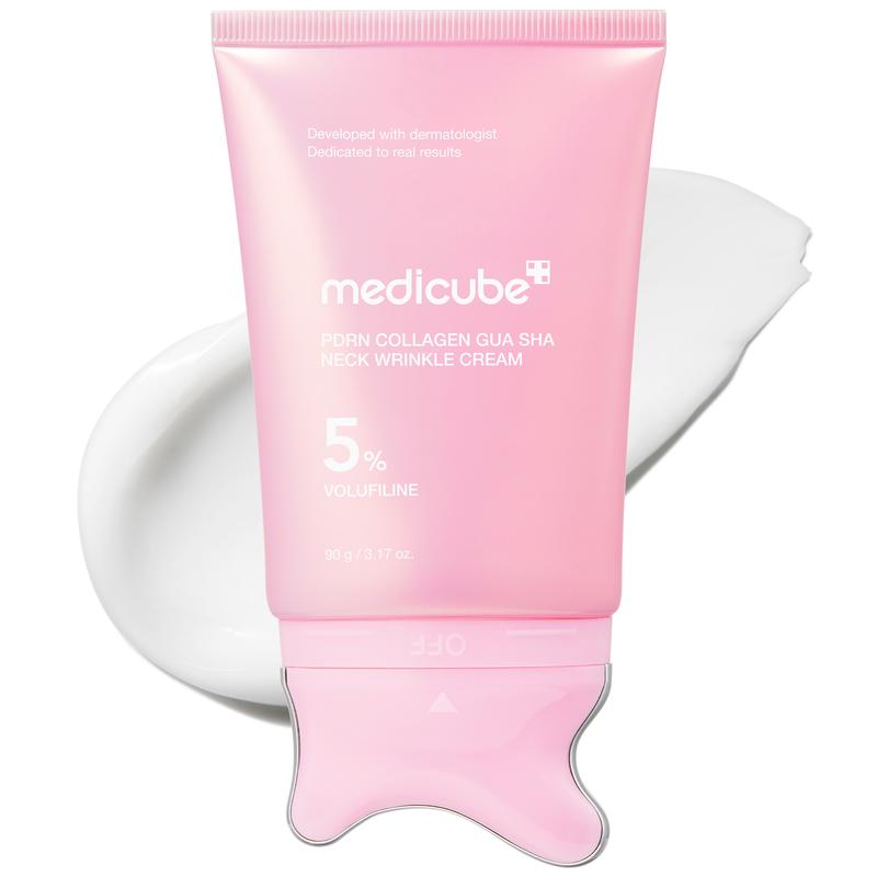 Medicube [NEW] PDRN Collagen Gua Sha for Fine Lines, Jawline, Neck, Décolleté Cream 90g | Anti-Aging Neck Firming Cream with Volufiline 5% & Built-In Gua Sha Applicator for Wrinkles, Tightening & Sculpted Décolleté
