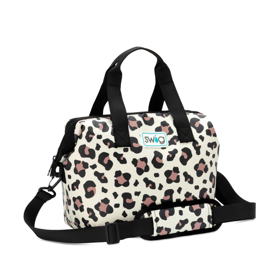 Swig Life Packi 12 Cooler Bag Heavy-Duty Lightweight Insulated Cooler or Large Lunch Bag with Handle External Pocket & Shoulder Strap (Luxy Leopard)