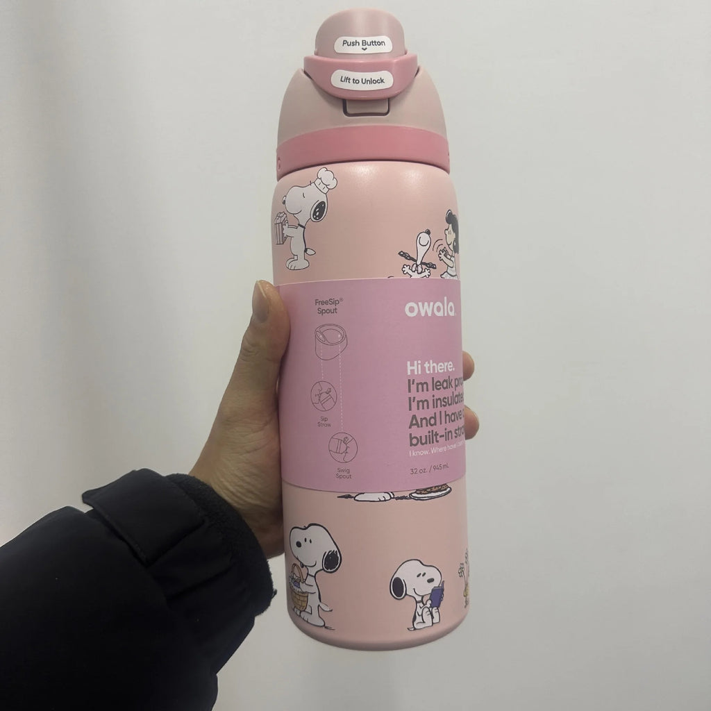 Snoopy Insulated Cup Cartoon Kawaii Cherry Blossom Powder Snoopy Tire Gray Snoopy Insulated Cup Water Cup Coffee Cup