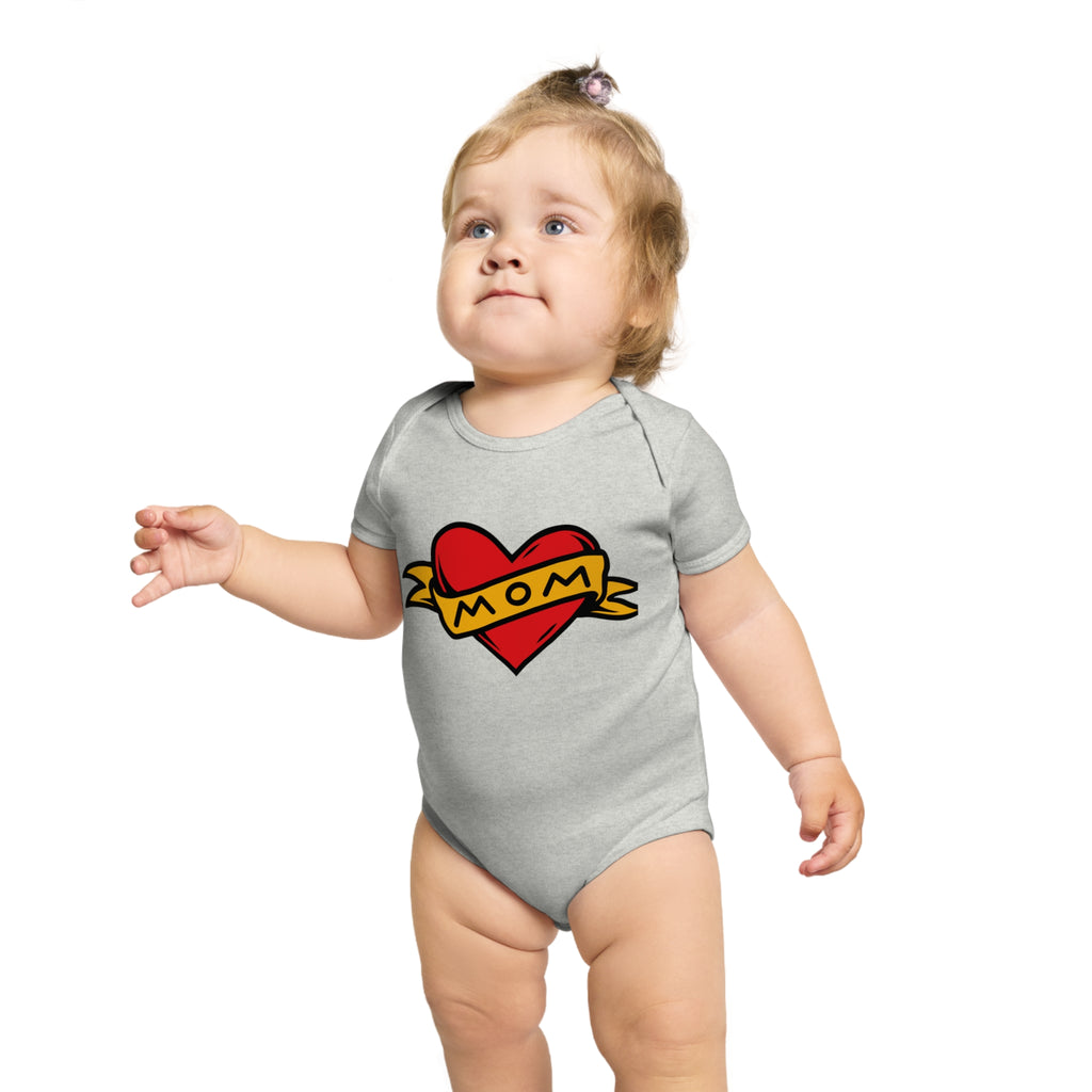 Mom Heart Banner baby bodysuit | tattoo style infant onesie