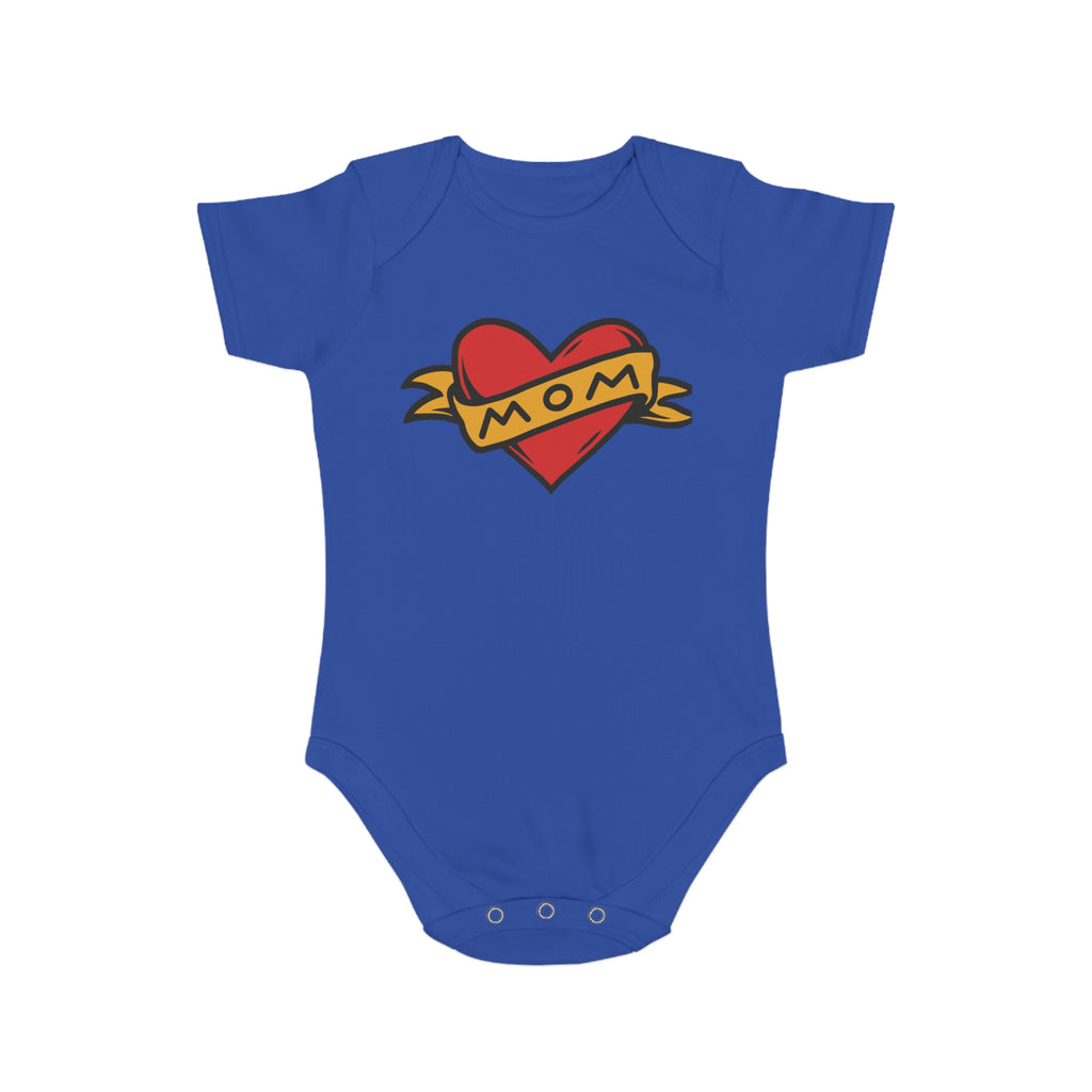 Mom Heart Banner baby bodysuit | tattoo style infant onesie