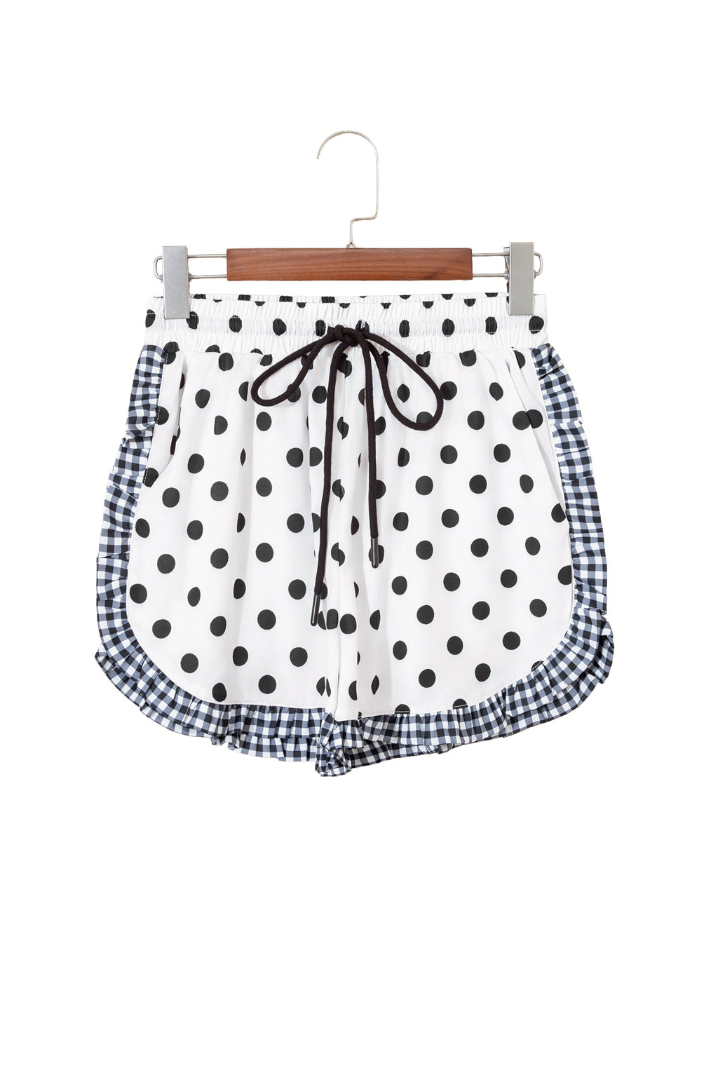 White Polka Dot Contrast Ruffle Trim Shorts