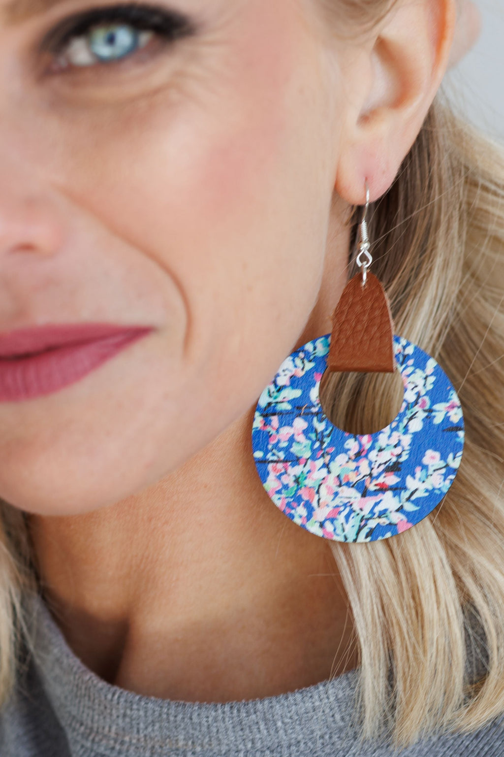Beautiful Wood and Leather Circle Hoop Earrings