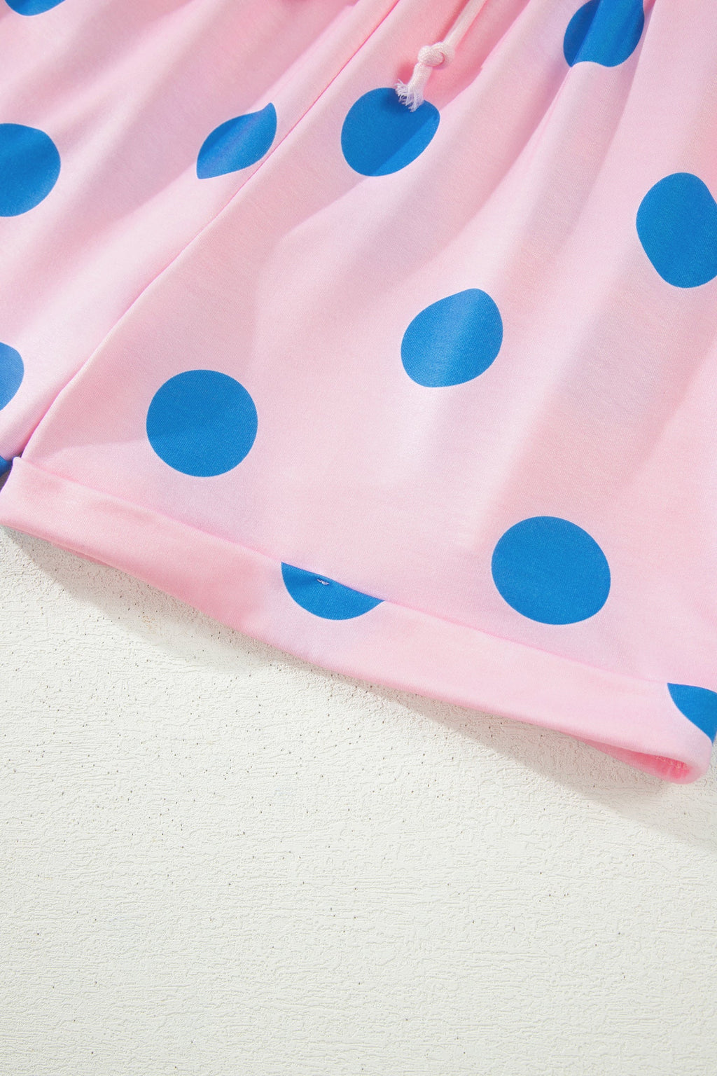 Pink Polka Dot Print V Neck Tee Short Set