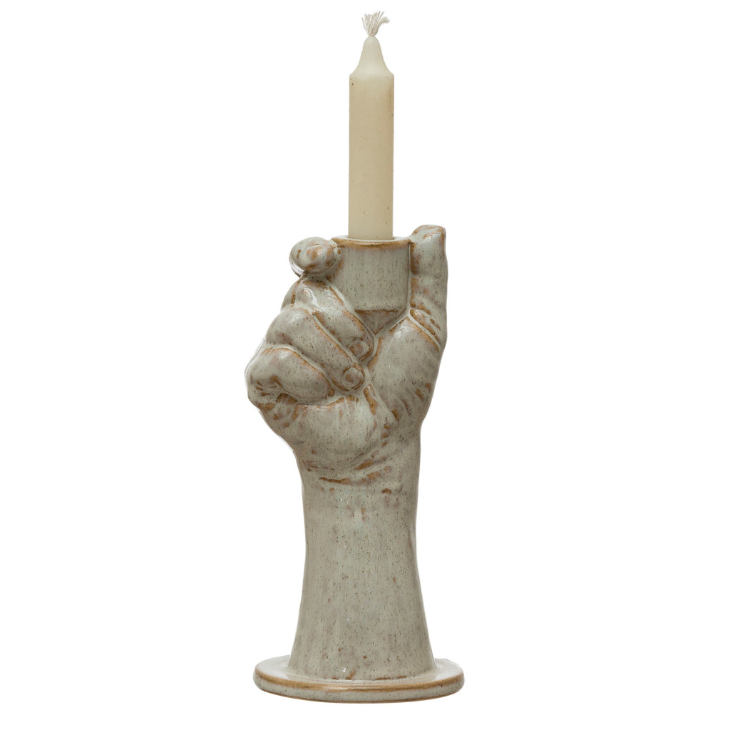 Reactive Glaze Stoneware Hand-Shaped Taper Candle Holder