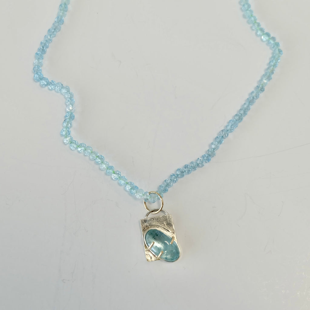 Aquamarine Charm Necklace 14K Gold