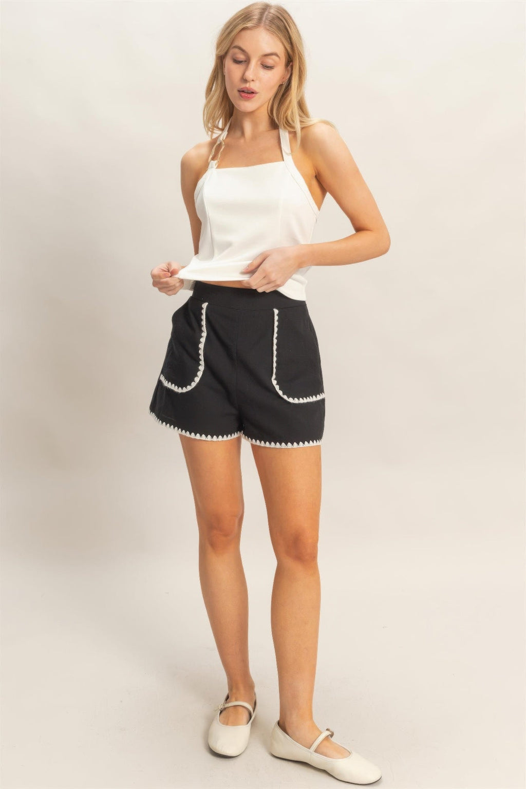 Scallop Trim High-waisted Shorts