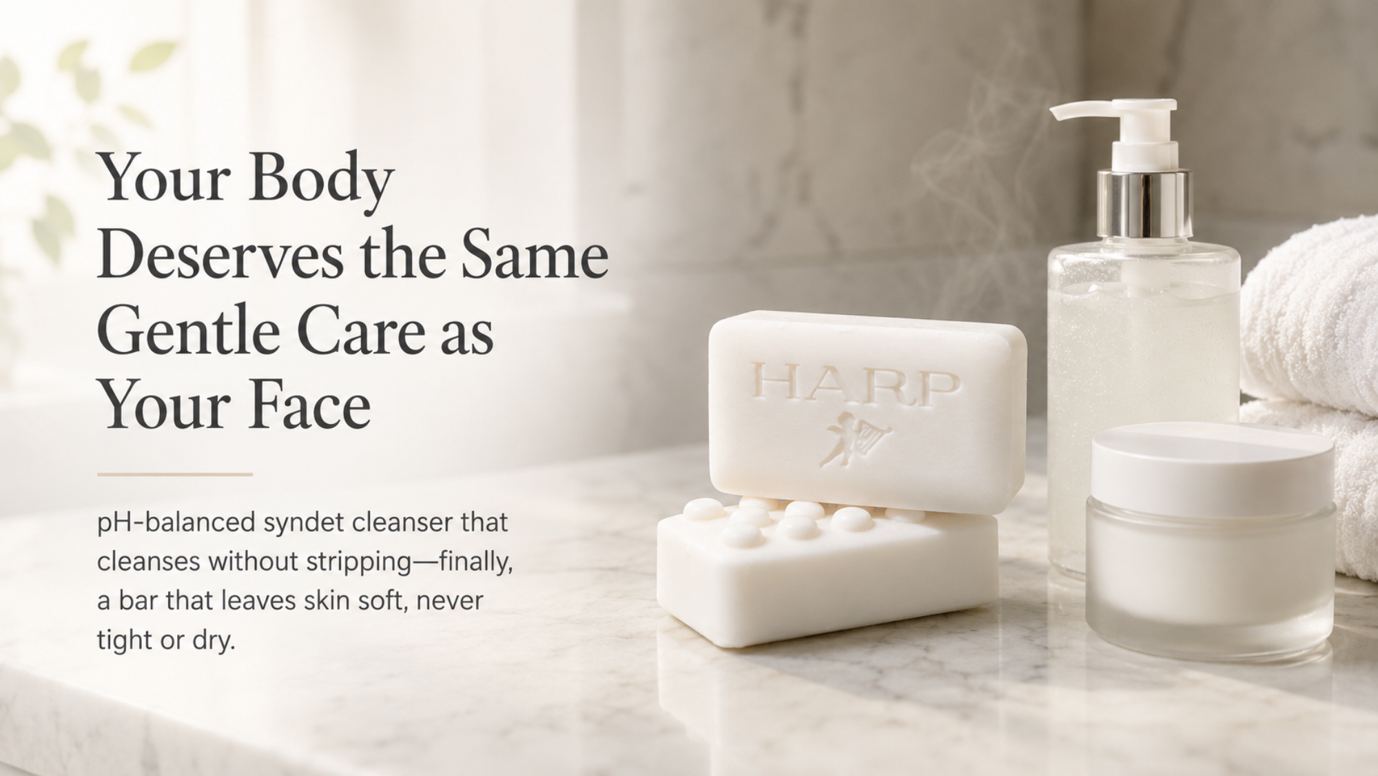 HARP® FRAGRANCE FREE Body Wash Bar – pH Balanced (5.0–6.0) Syndet Cleanser, No Lye, Non-Comedogenic, Gentle for Sensitive & Dry Skin, With Shea Butter & Borage Oil. 5oz Bars