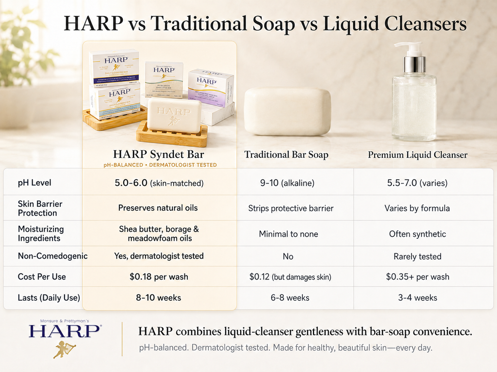 HARP® Fresh Sport Body Wash Bar – pH Balanced (5.0–6.0) Syndet Cleanser, Soap-Free & No Lye, Non-Comedogenic, Gentle for Sensitive & Dry Skin, With Shea Butter & Borage Oil