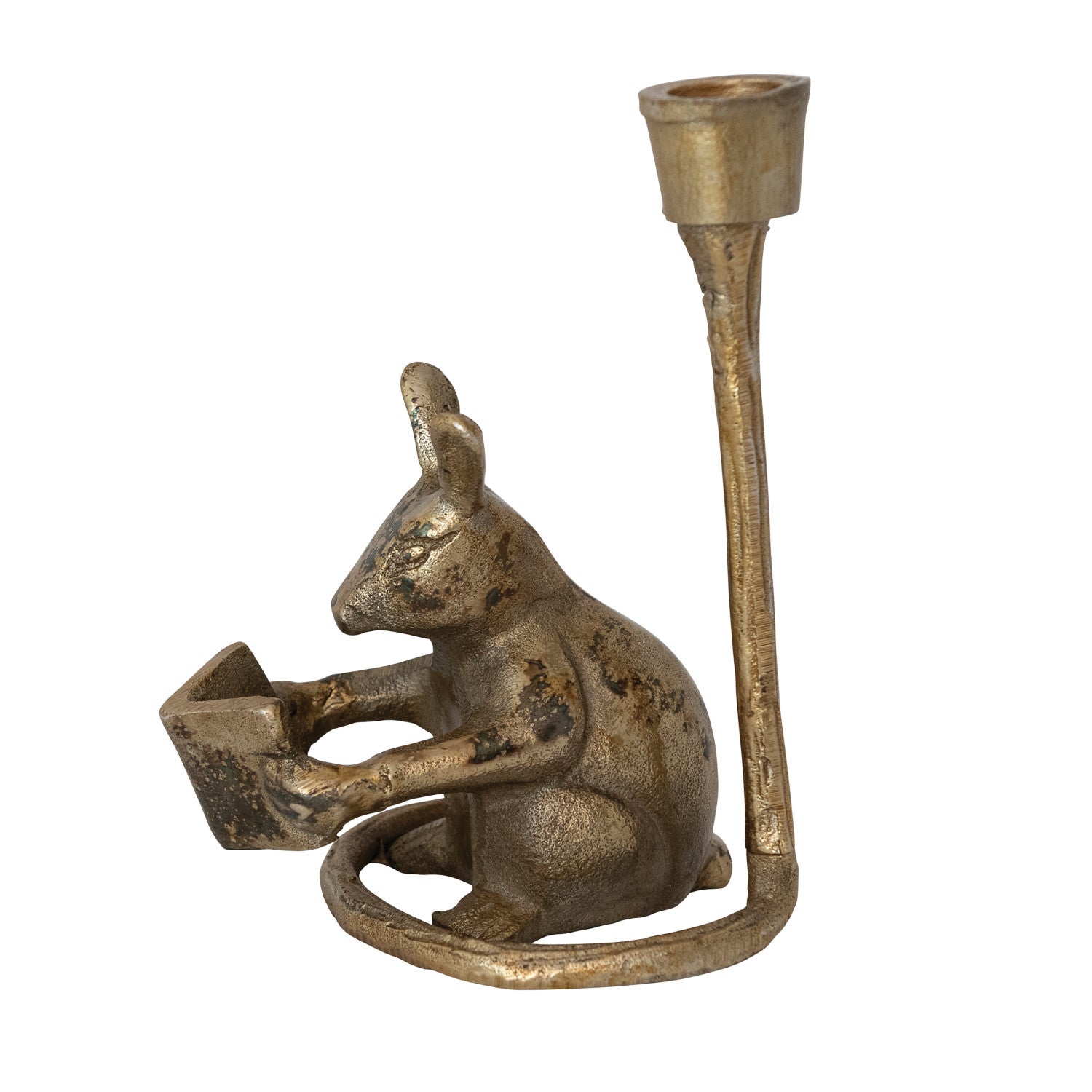 Antique Gold Aluminum Mouse Taper Candle Holder