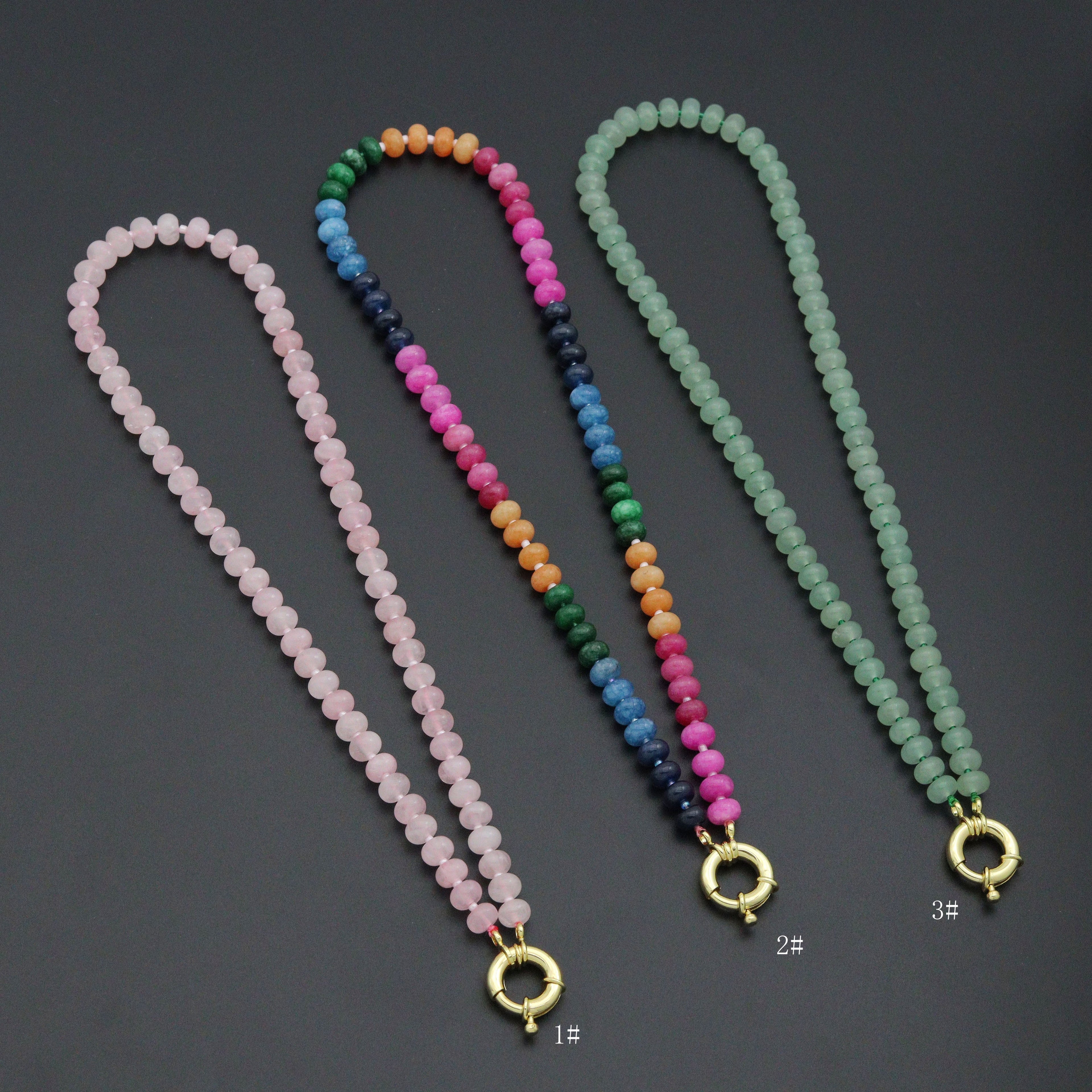 Pink Rainbow adventure green Roundelle Gemstone necklace, sku#EF810