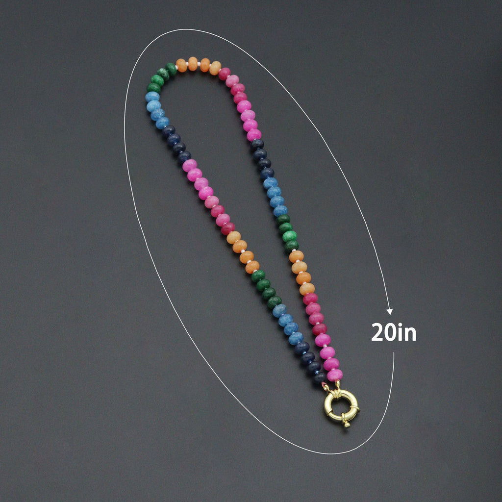Pink Rainbow adventure green Roundelle Gemstone necklace, sku#EF810