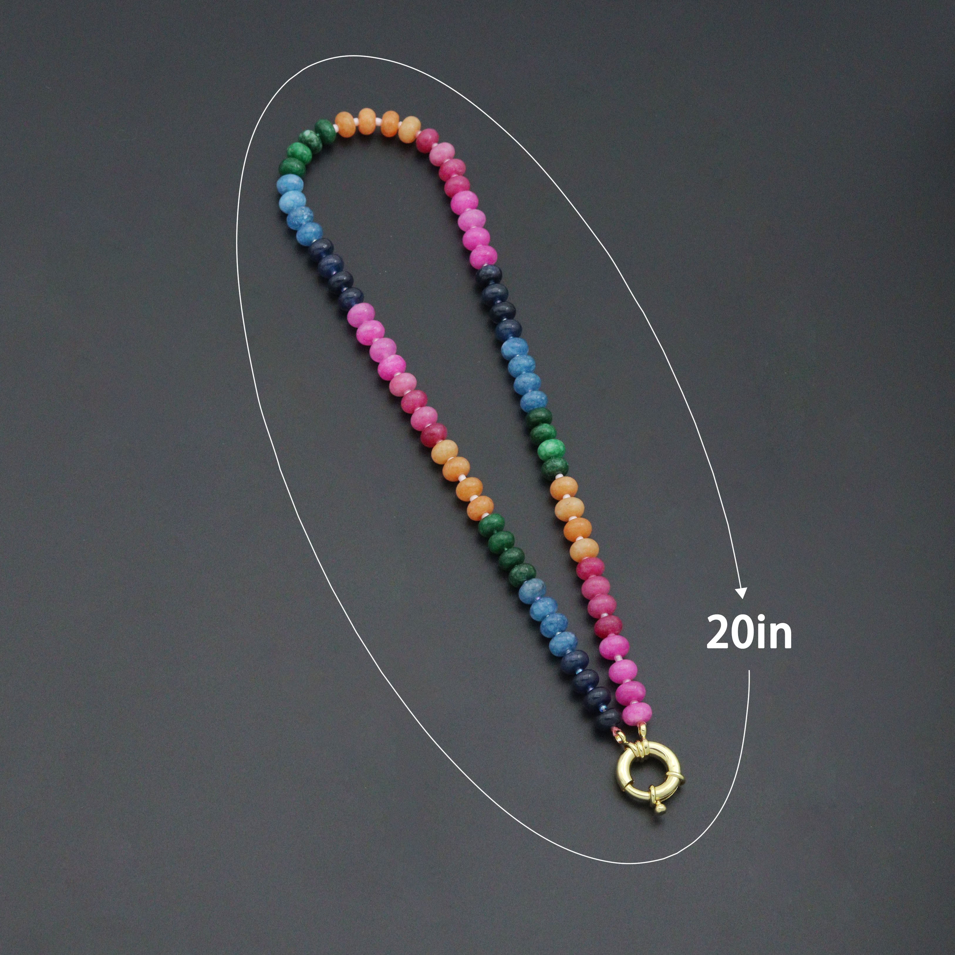 Pink Rainbow adventure green Roundelle Gemstone necklace, sku#EF810