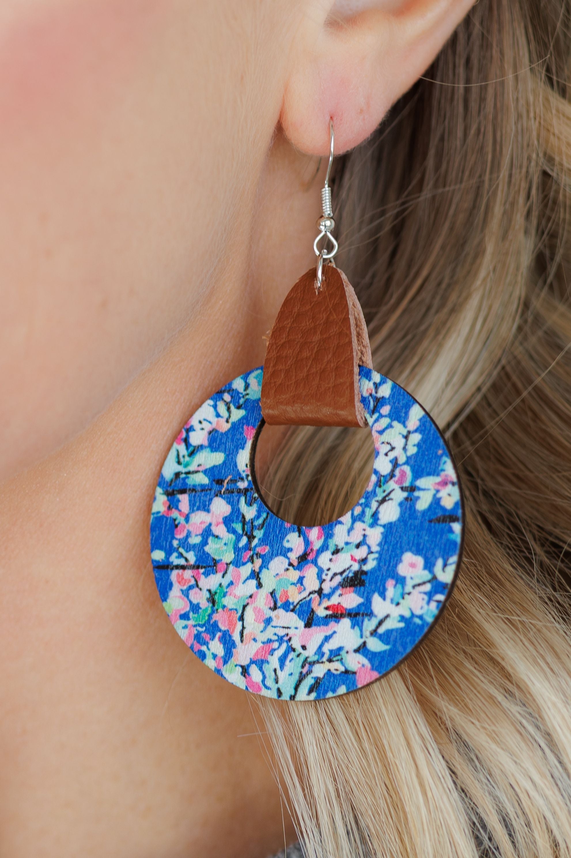 Beautiful Wood and Leather Circle Hoop Earrings
