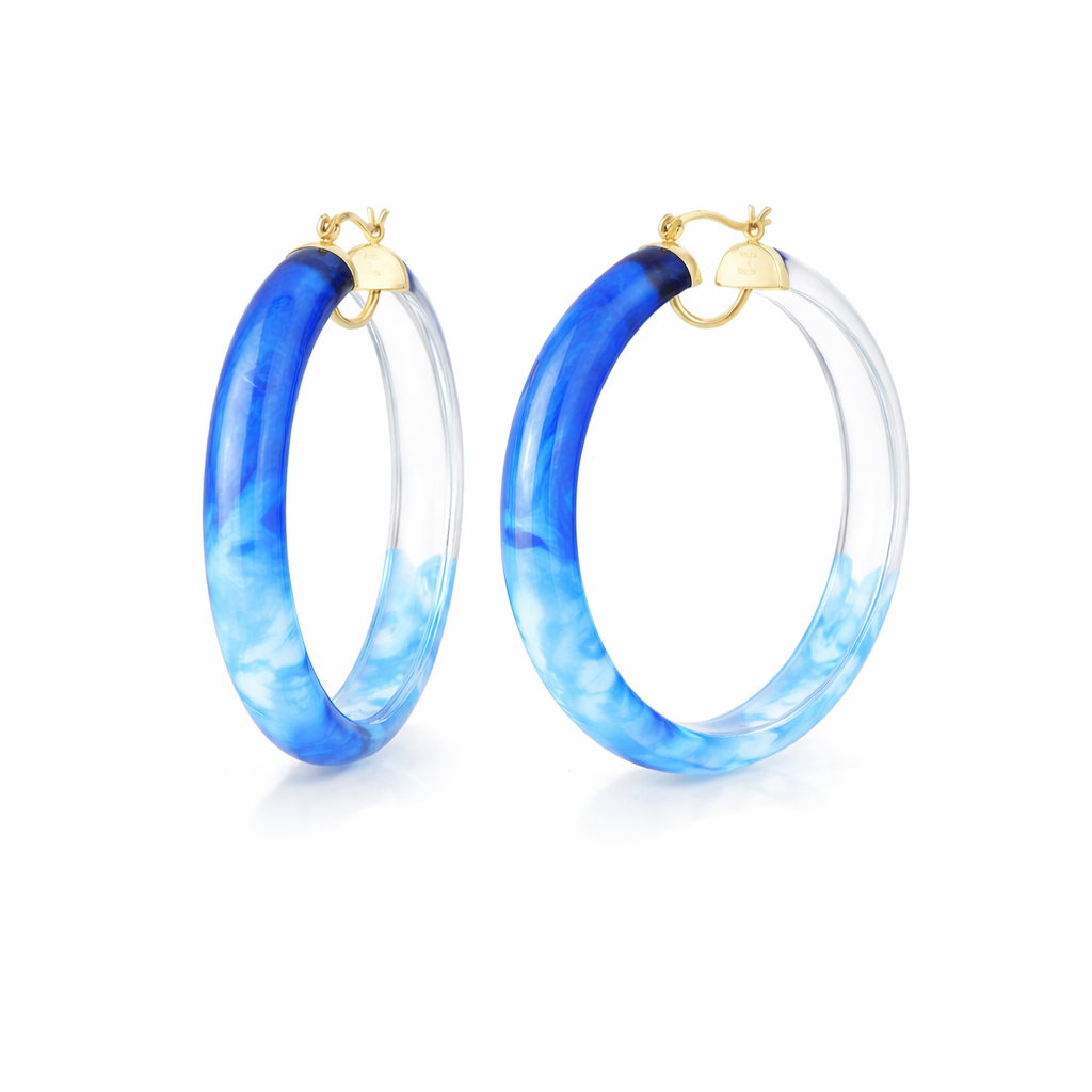 Tie Dye Lucite Hoops in Blue