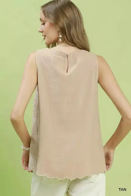 Floral Embroidered Sleeveless Linen Top