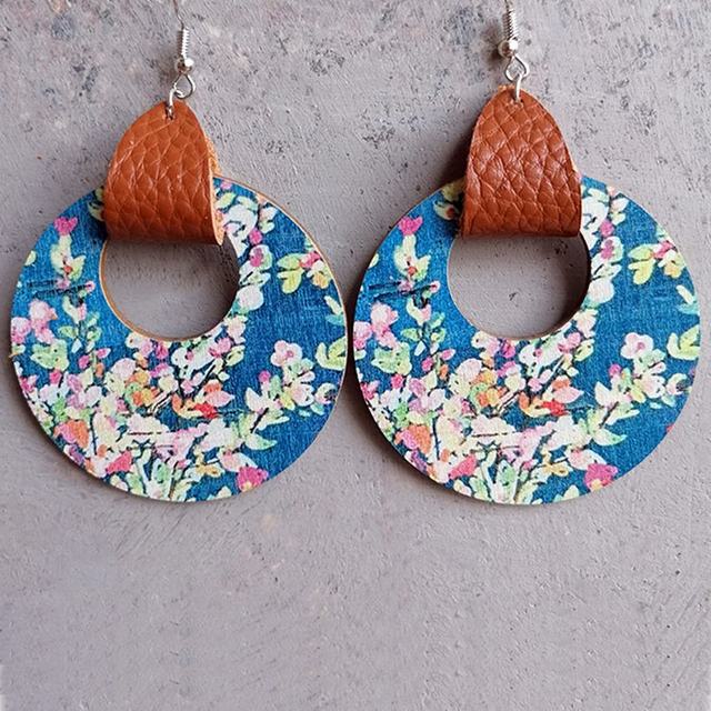 Beautiful Wood and Leather Circle Hoop Earrings