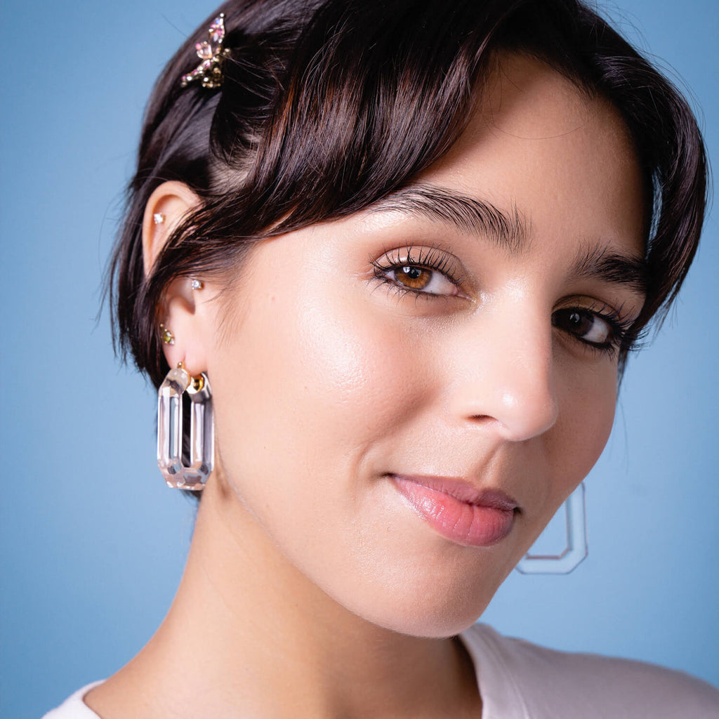 Emerald Gem Lucite Hoop Earrings