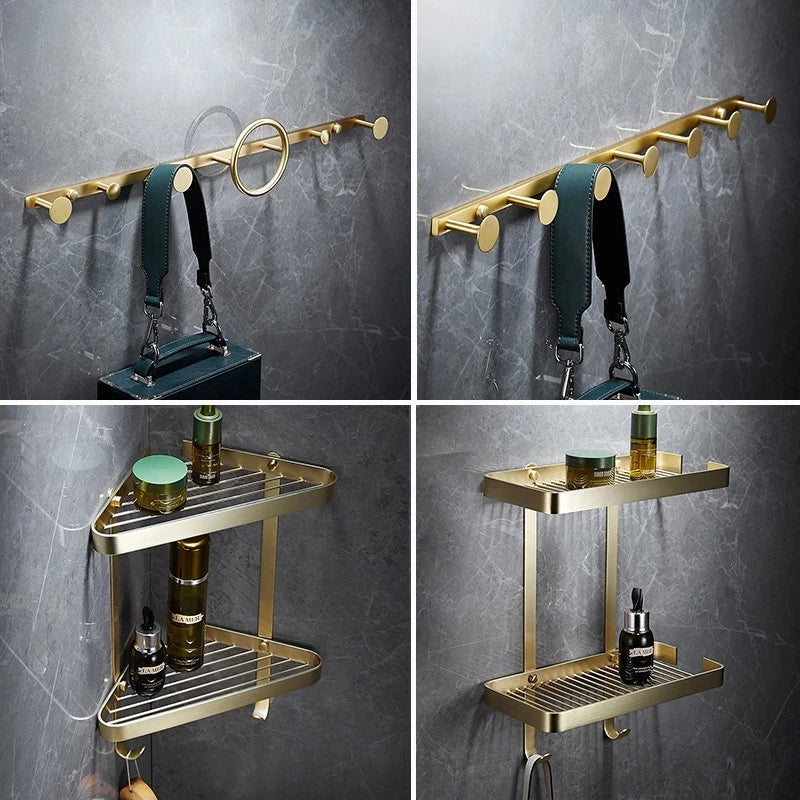 Bathroom Accessories Bathroom Shelf Towel Rack Paper holder Toilet Brush Holder Towel Ranger Brushed Gold Brass Bath Hardware
