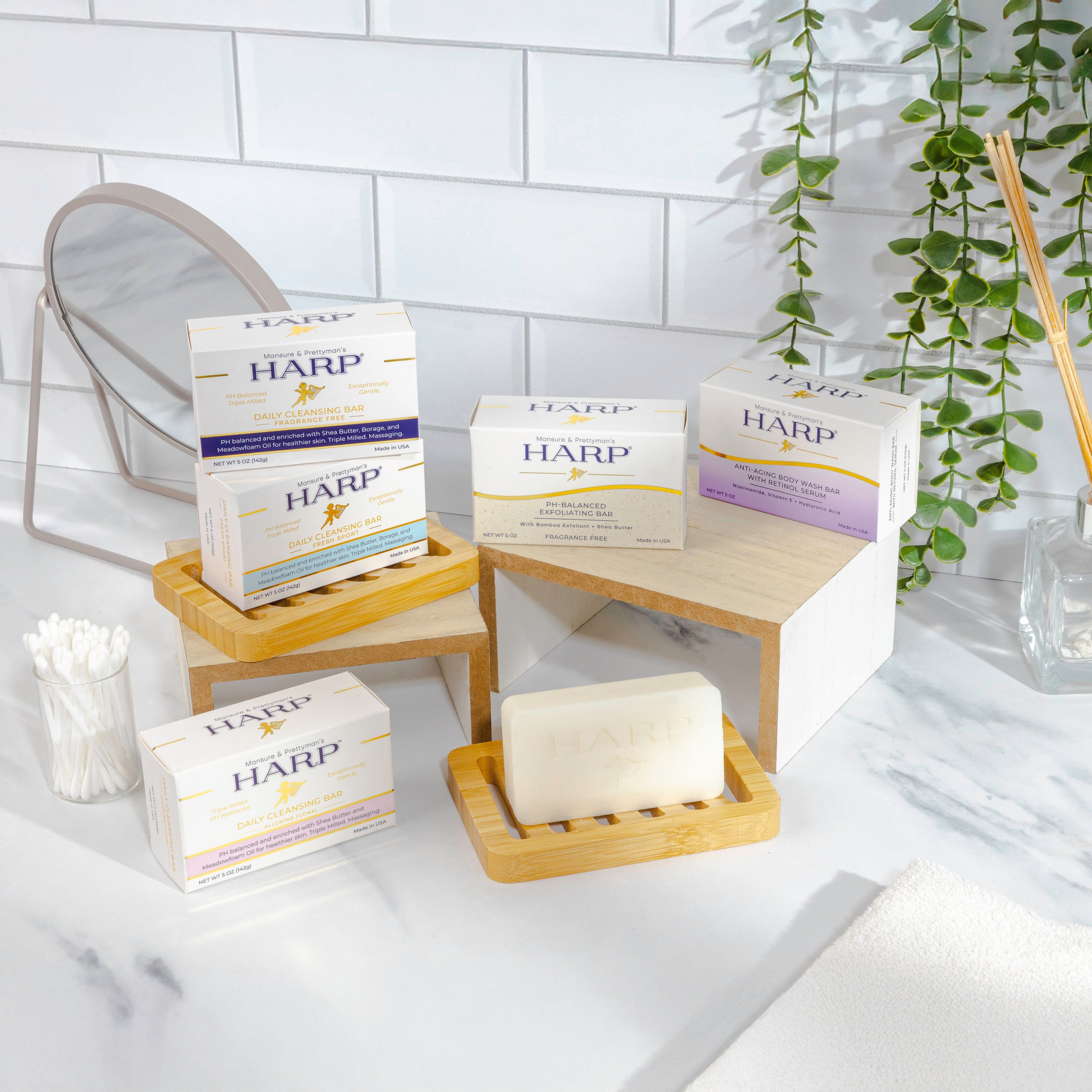 HARP® FRAGRANCE FREE Body Wash Bar – pH Balanced (5.0–6.0) Syndet Cleanser, No Lye, Non-Comedogenic, Gentle for Sensitive & Dry Skin, With Shea Butter & Borage Oil. 5oz Bars