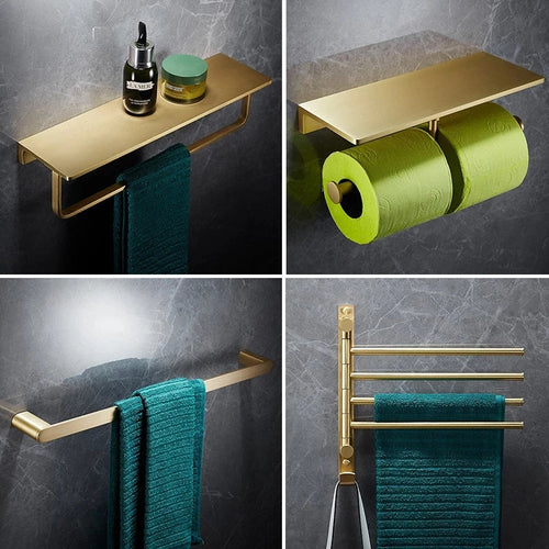 Bathroom Accessories Bathroom Shelf Towel Rack Paper holder Toilet Brush Holder Towel Ranger Brushed Gold Brass Bath Hardware