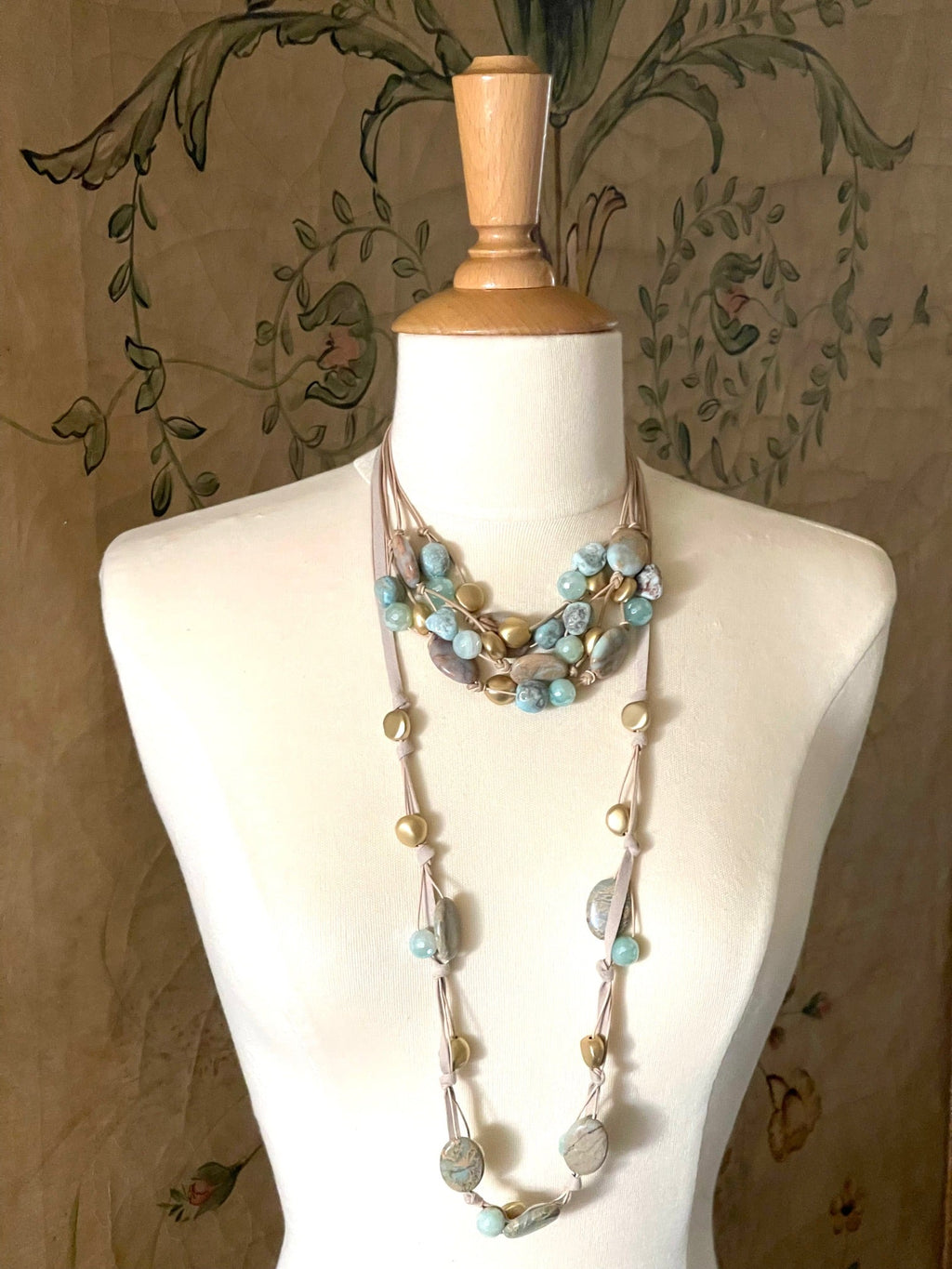 Blue Aqua Terra Jasper, Larimar and Glazed Aqua Agate Torsade