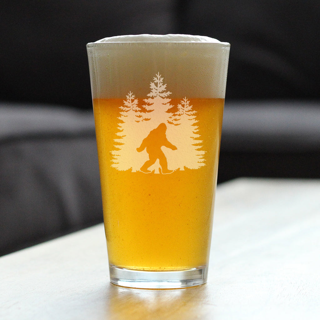Bigfoot Engraved Pint Glass, Unique Sasquatch Themed Gifts, Funny Gift Idea for Outdoorsmen