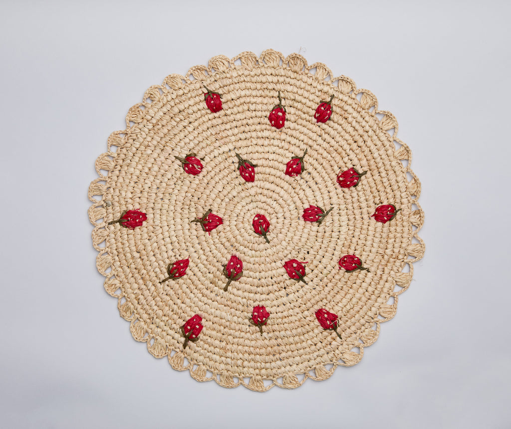 Scattered Strawberry Raffia Placemat