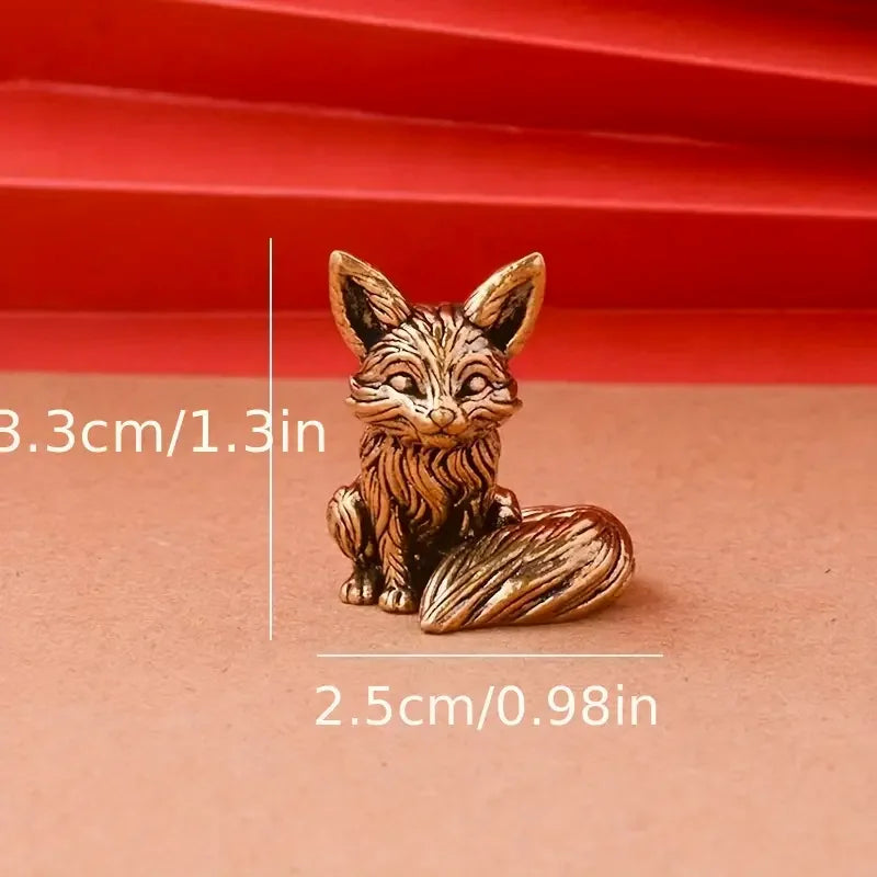 Brass Fox Statue Cute Fox Miniature Figurines Desk Ornament Decorations Accessories Copper Animal Sculpture Home Decor Crafts