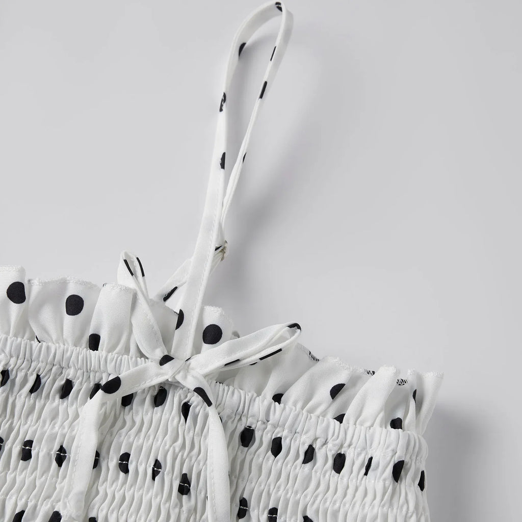 Women Summer Camisole Tops Dots Print Spaghetti Strap Bow Babydoll Vest for Party Club Daily Tank Tops