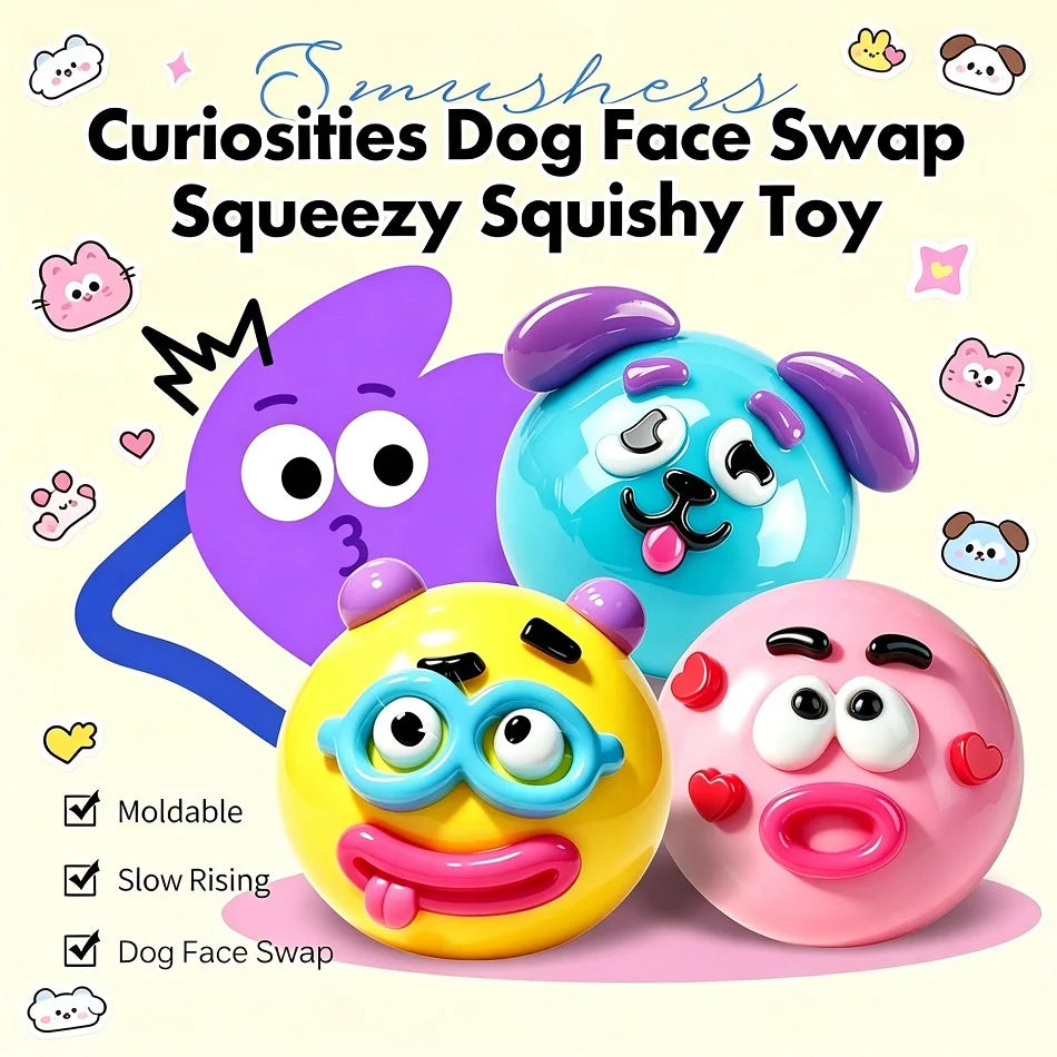 Blind Box Smushers Curiosities Dog Face Swap Squishy Toy Squeeze Toys