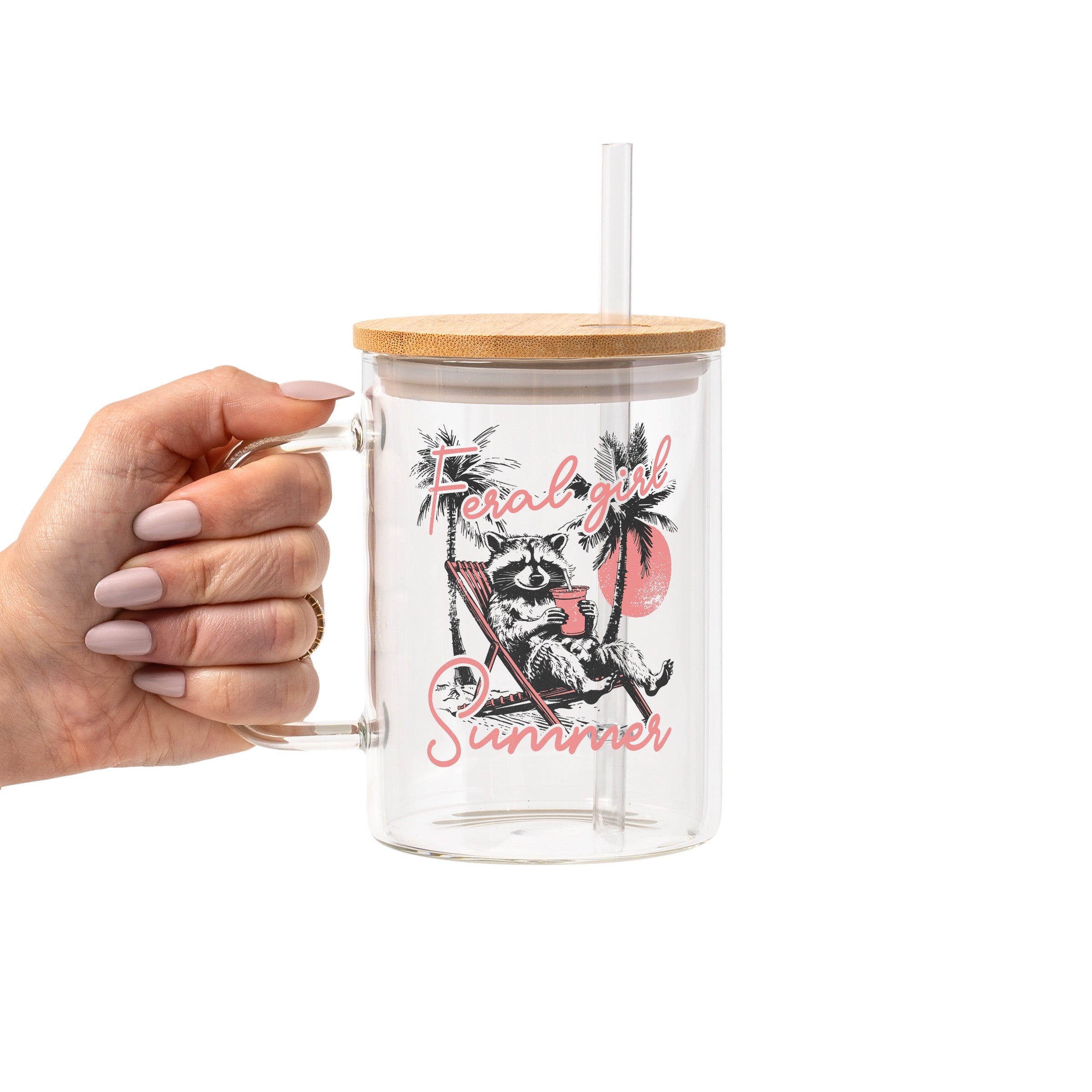 Feral Girl Summer Raccoon Glass Cup