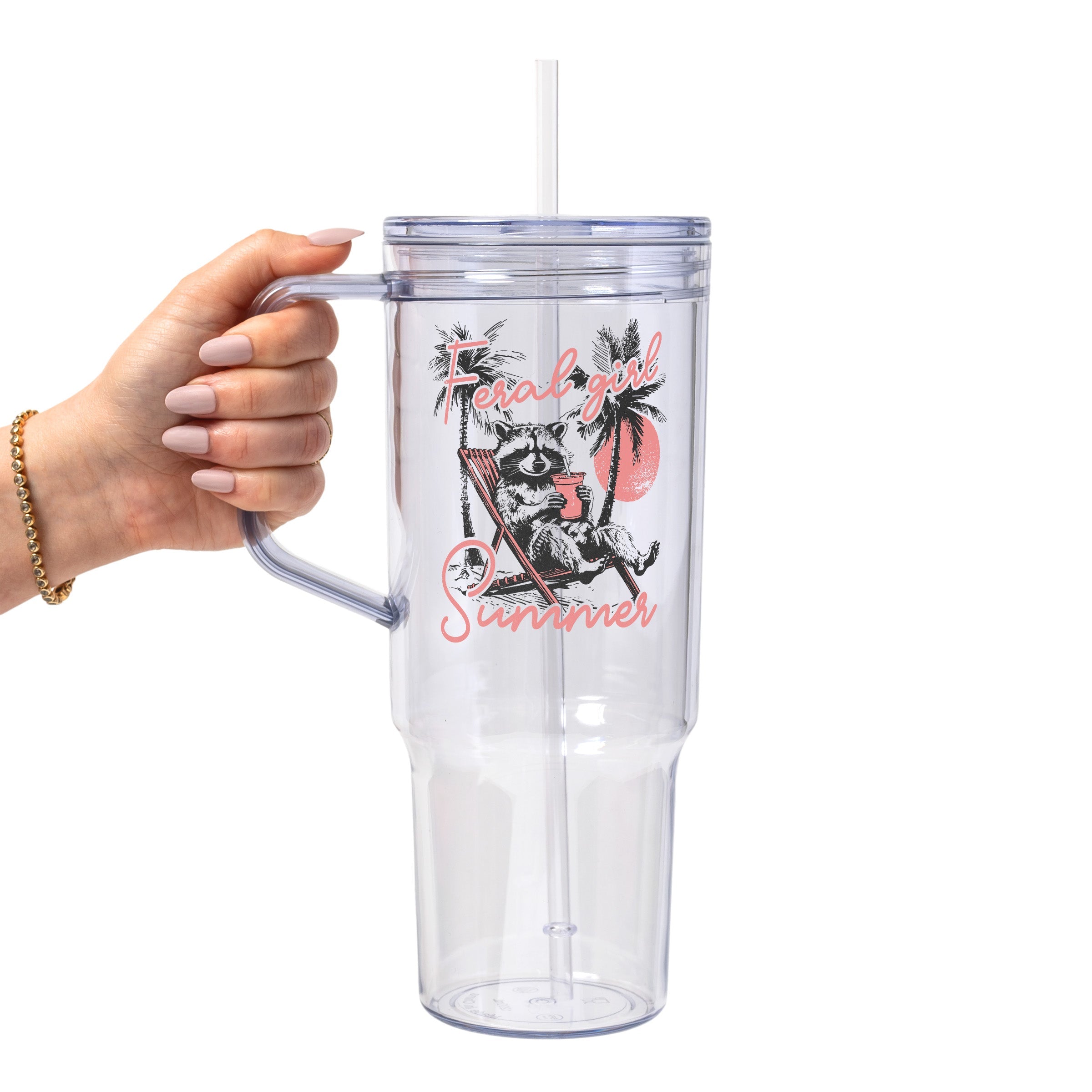 Feral Girl Summer Raccoon Glass Cup
