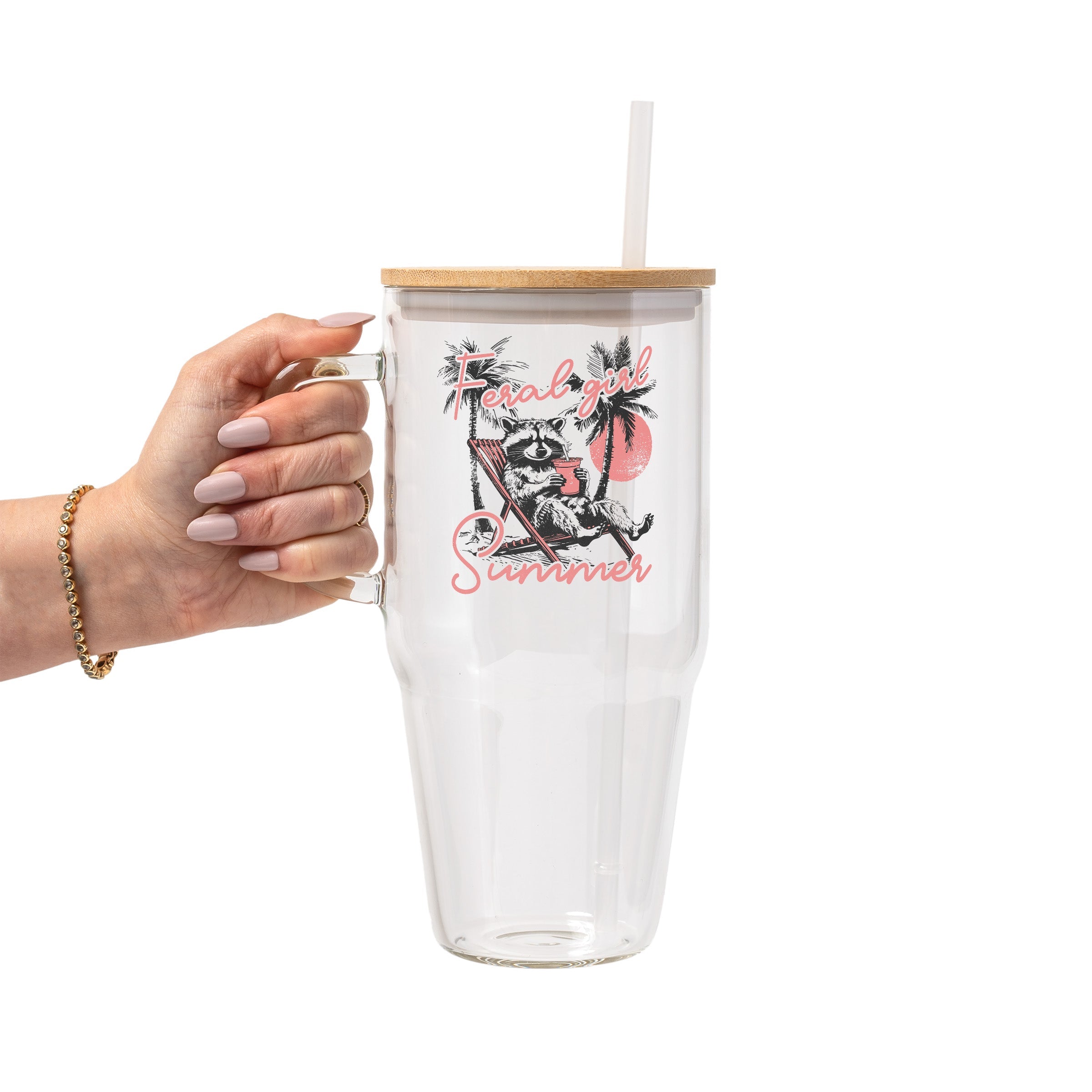 Feral Girl Summer Raccoon Glass Cup