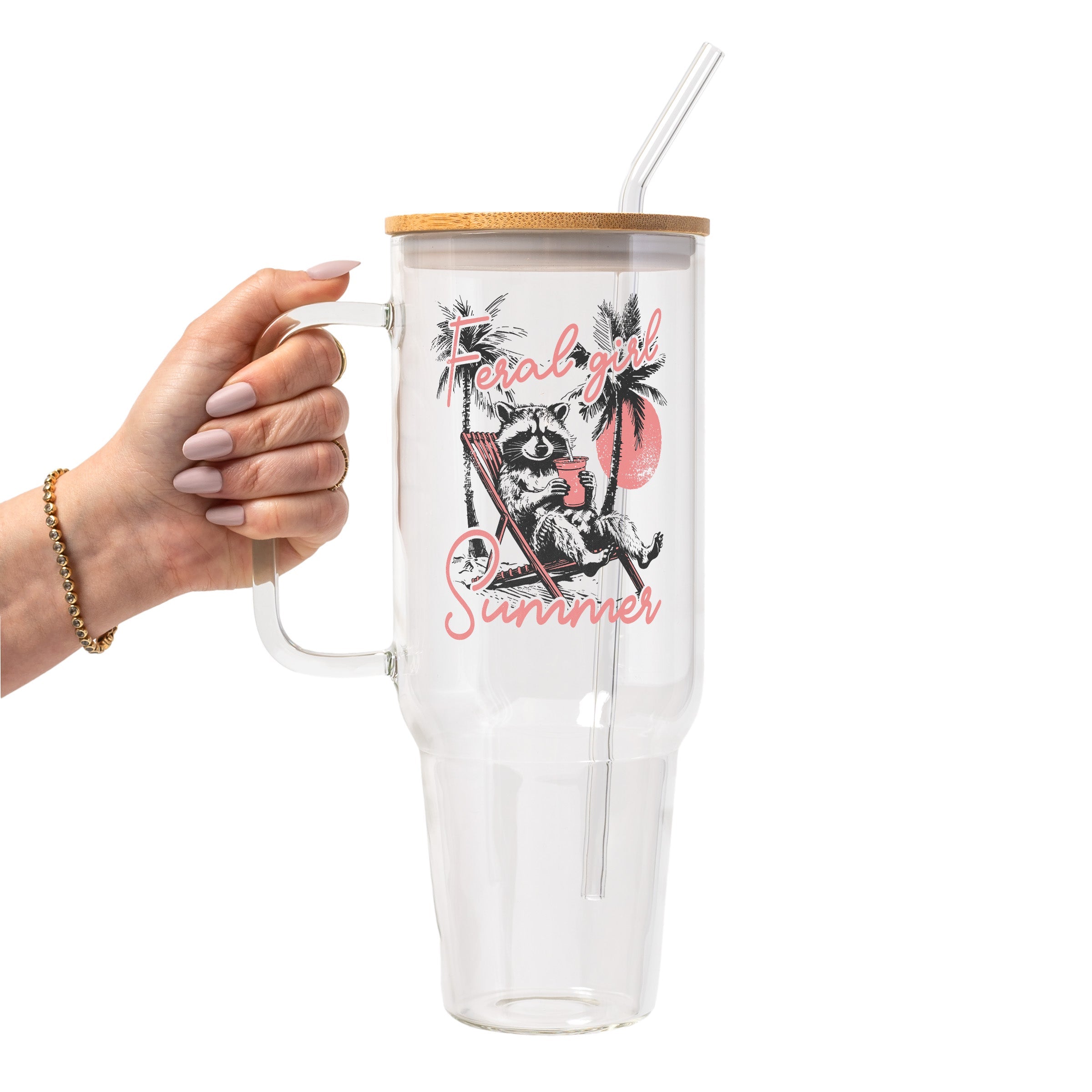 Feral Girl Summer Raccoon Glass Cup