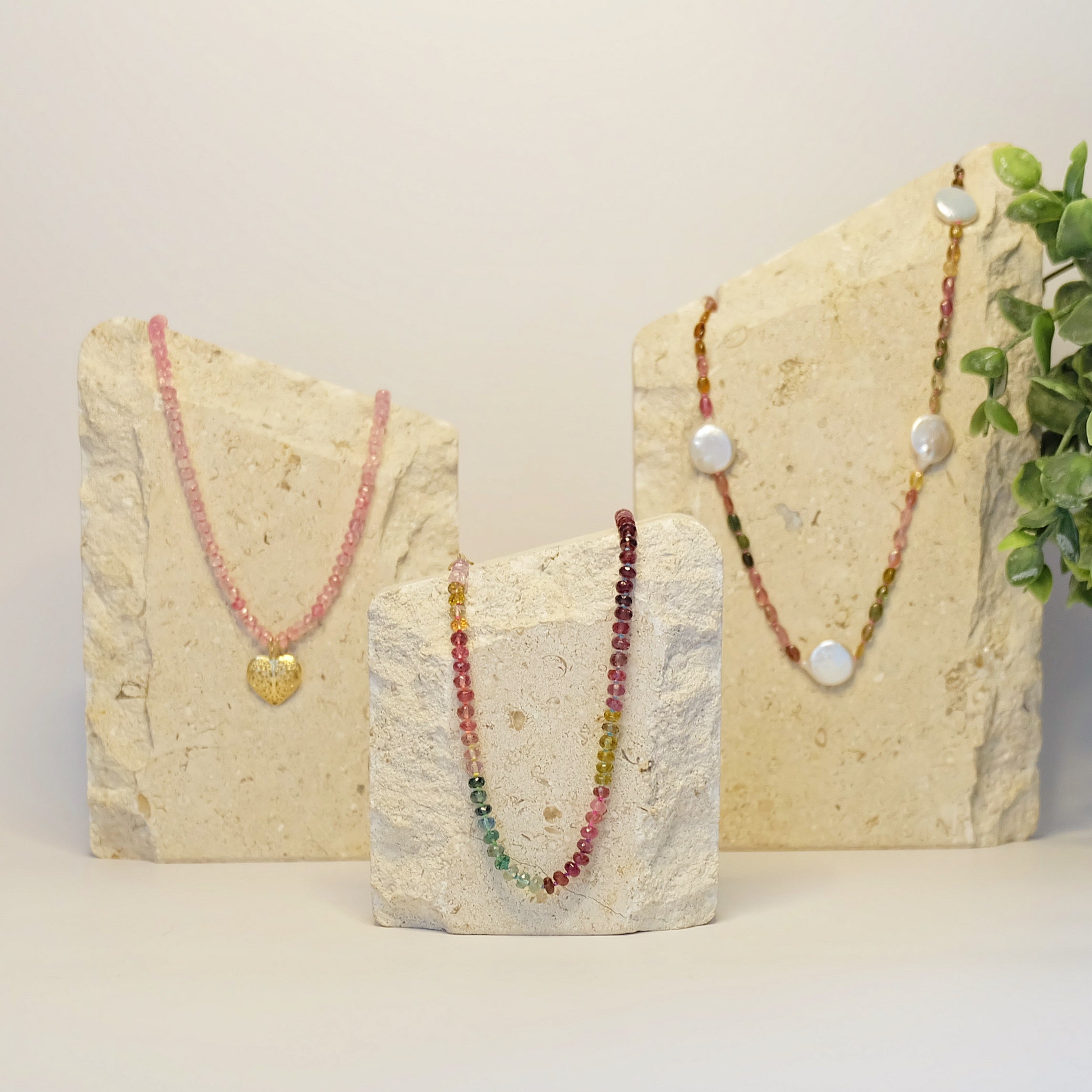 14K Gold Watermelon Tourmaline Candy Necklaces