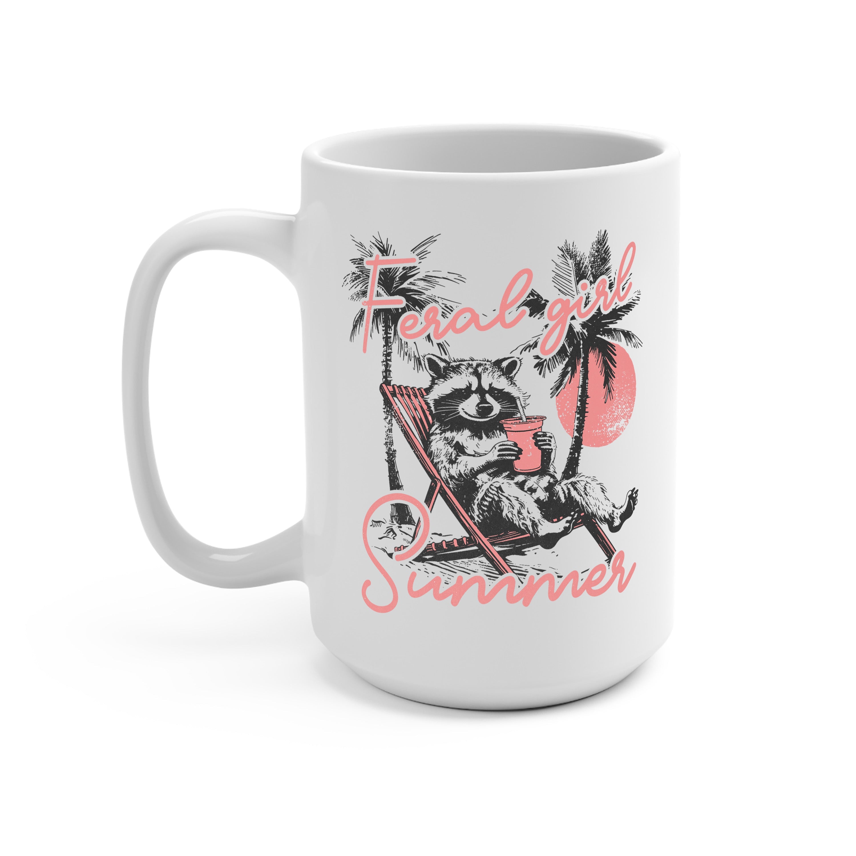 Feral Girl Summer Raccoon Glass Cup