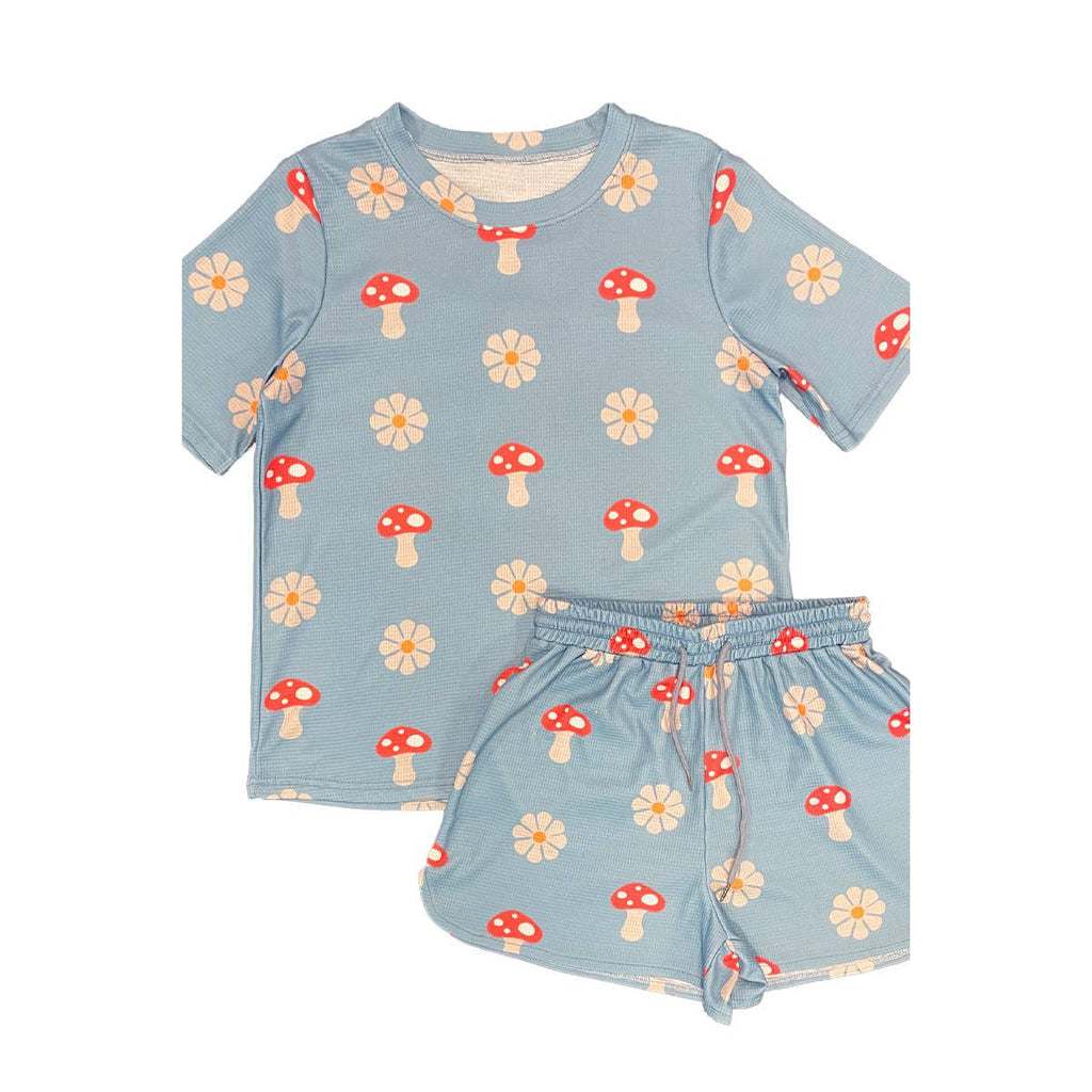 Waffle Fabric Printed Matching Shorts Set | Monarch Butterfly or Mushroom Print