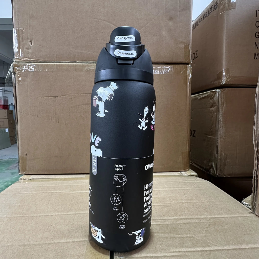 Snoopy Insulated Cup Cartoon Kawaii Cherry Blossom Powder Snoopy Tire Gray Snoopy Insulated Cup Water Cup Coffee Cup