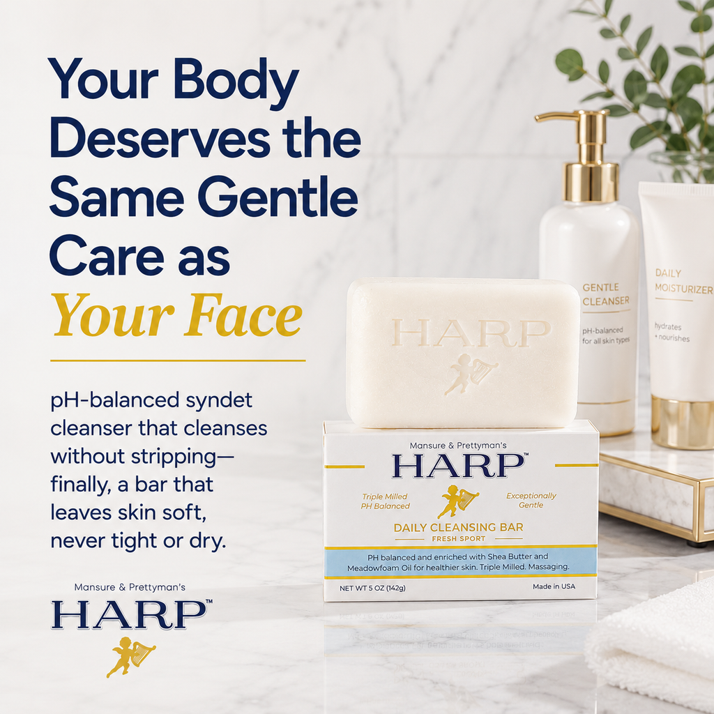 HARP® Fresh Sport Body Wash Bar – pH Balanced (5.0–6.0) Syndet Cleanser, Soap-Free & No Lye, Non-Comedogenic, Gentle for Sensitive & Dry Skin, With Shea Butter & Borage Oil
