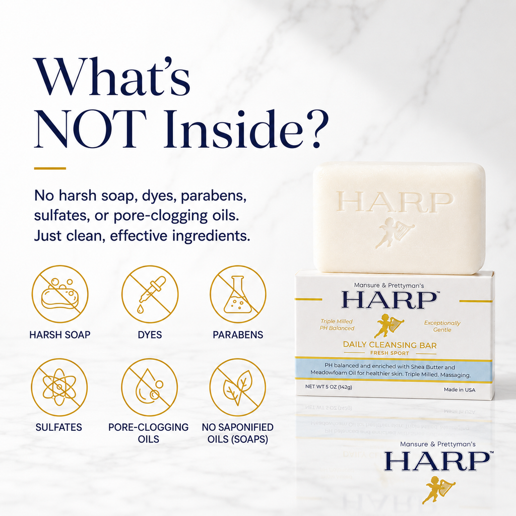 HARP® Fresh Sport Body Wash Bar – pH Balanced (5.0–6.0) Syndet Cleanser, Soap-Free & No Lye, Non-Comedogenic, Gentle for Sensitive & Dry Skin, With Shea Butter & Borage Oil