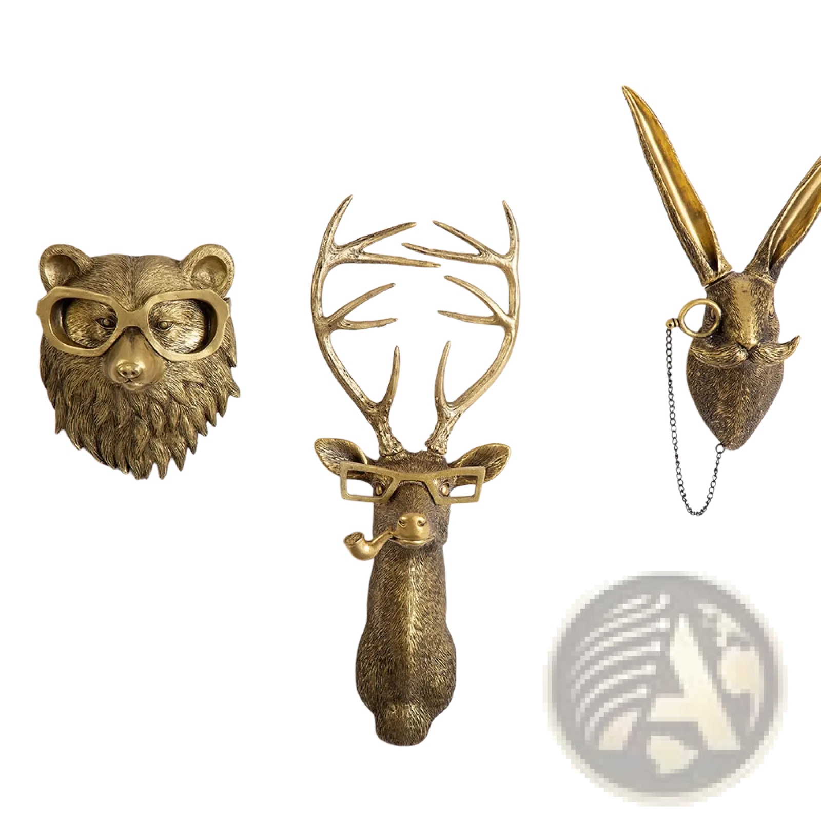 Animal Head Wall Decor Brass Resin Figurines with Glasses