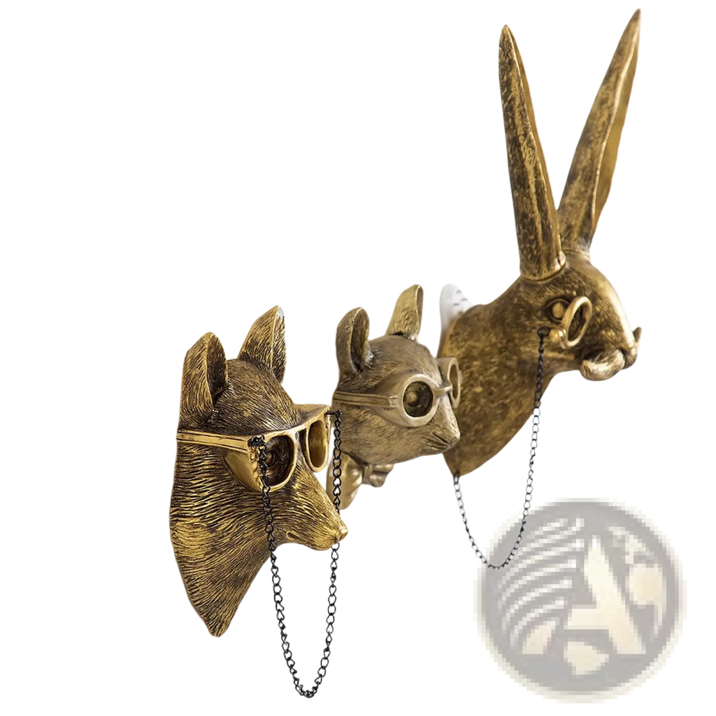 Animal Head Wall Decor Brass Resin Figurines with Glasses
