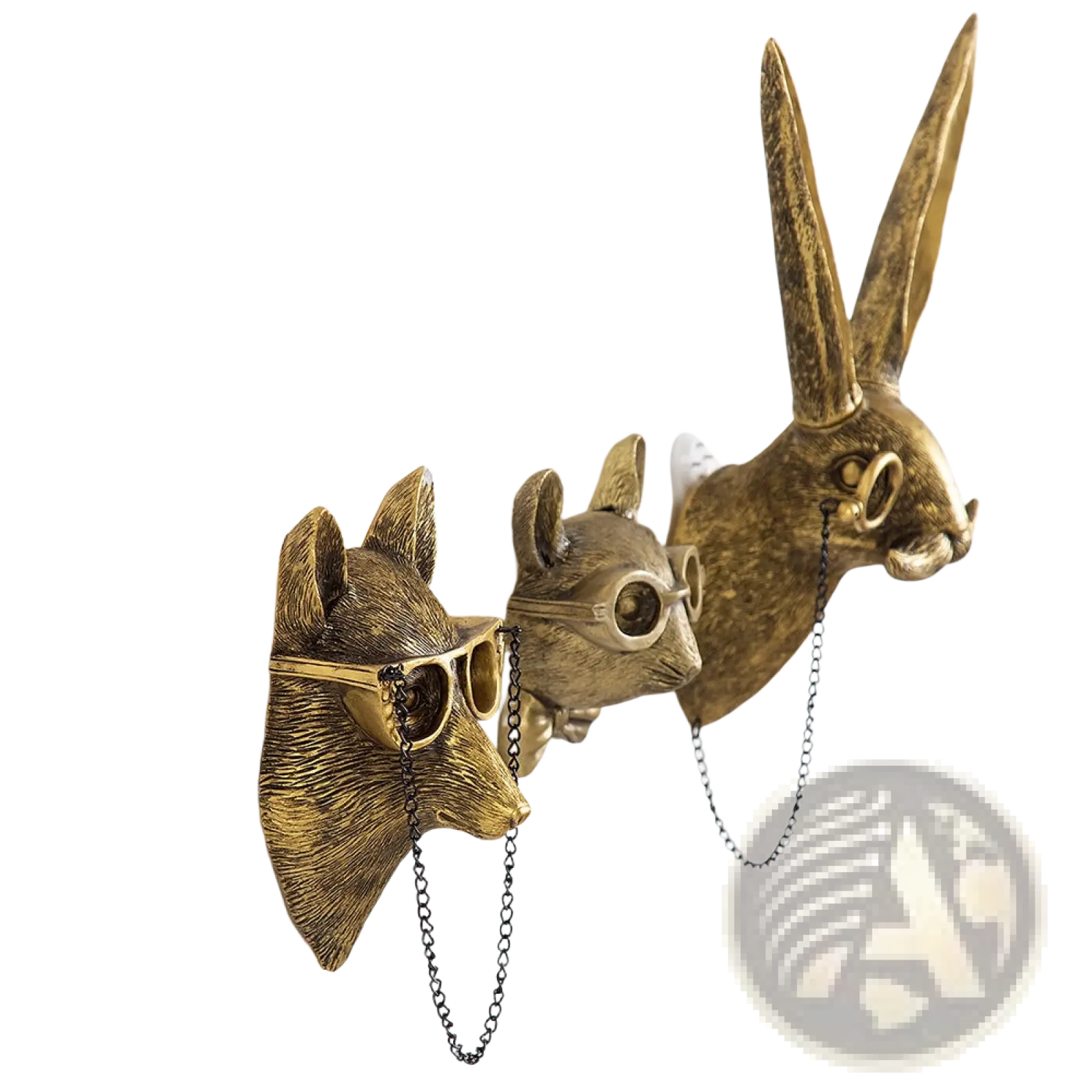 Animal Head Wall Decor Brass Resin Figurines with Glasses